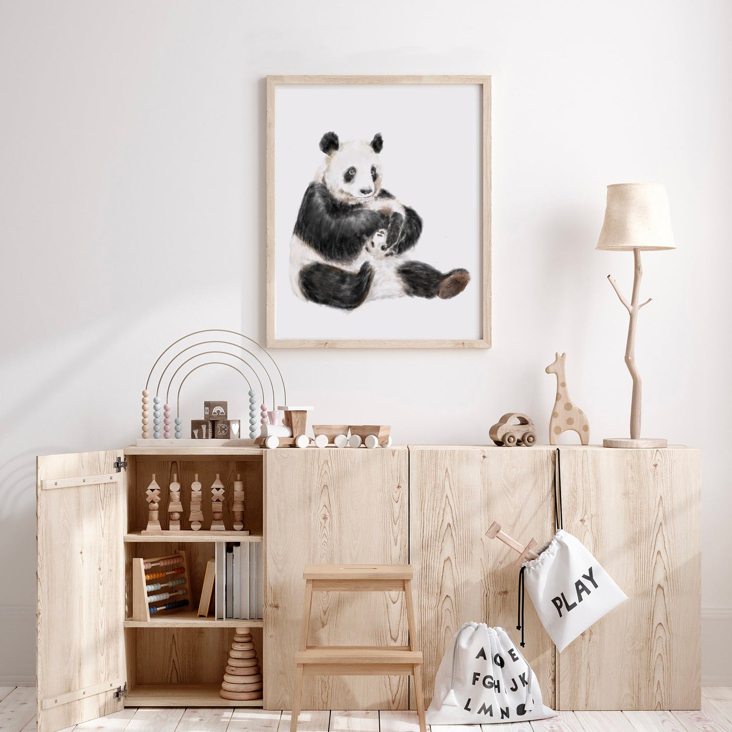 Panda Mom and Cub Art Print