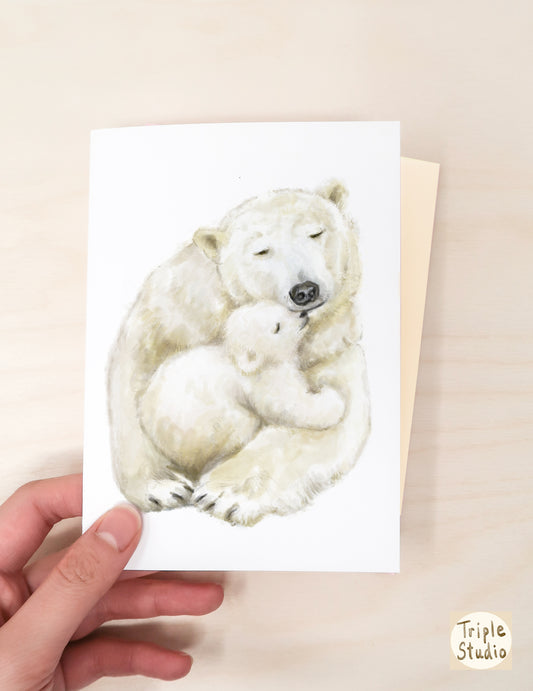 Baby Polar Bear and Mom Watercolor Card