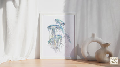 Jellyfish Wall Art | Modern Ocean Watercolor Painting