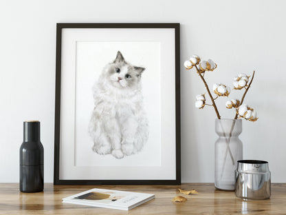 Ragdoll Cat Watercolor Painting for Modern Wall Decor