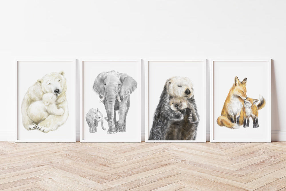 Mom & Baby Animal Nursery Art