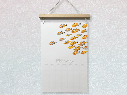 DATELESS Extra Large Wall Calendar with Magnetic Wood Poster Hanger - OCEAN