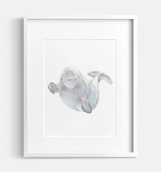 Baby Beluga Watercolor Art Print