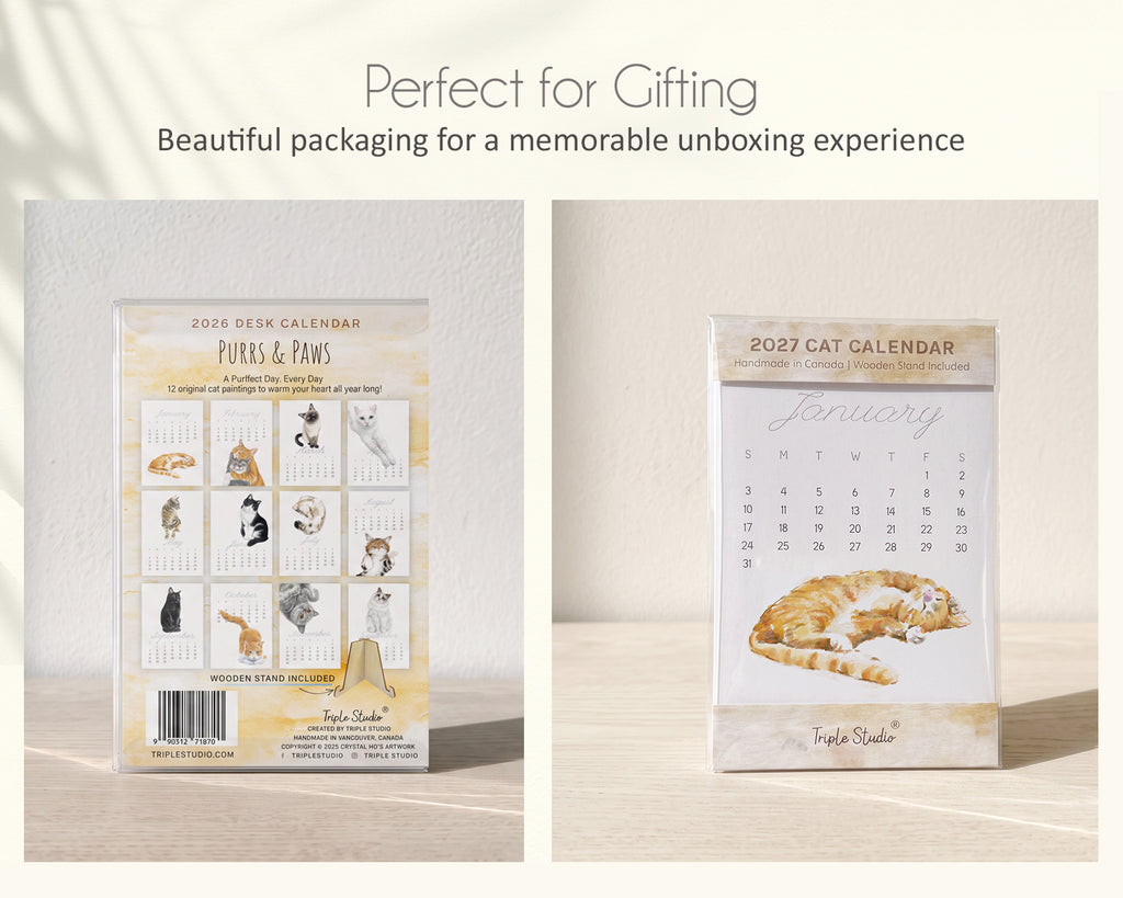 2027 Desk Calendar: Cat Watercolor Art