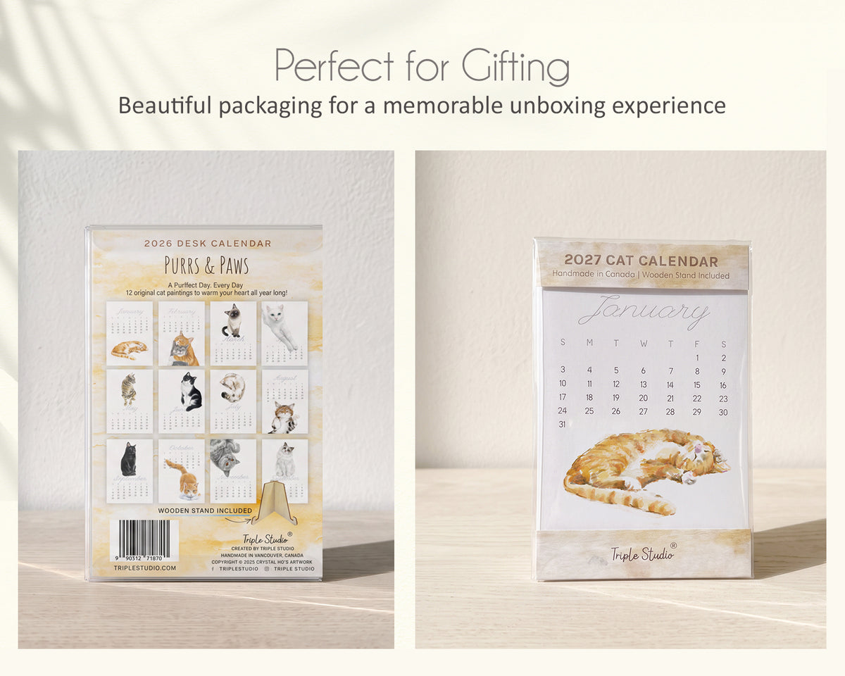 2027 Desk Calendar: Cat Watercolor Art