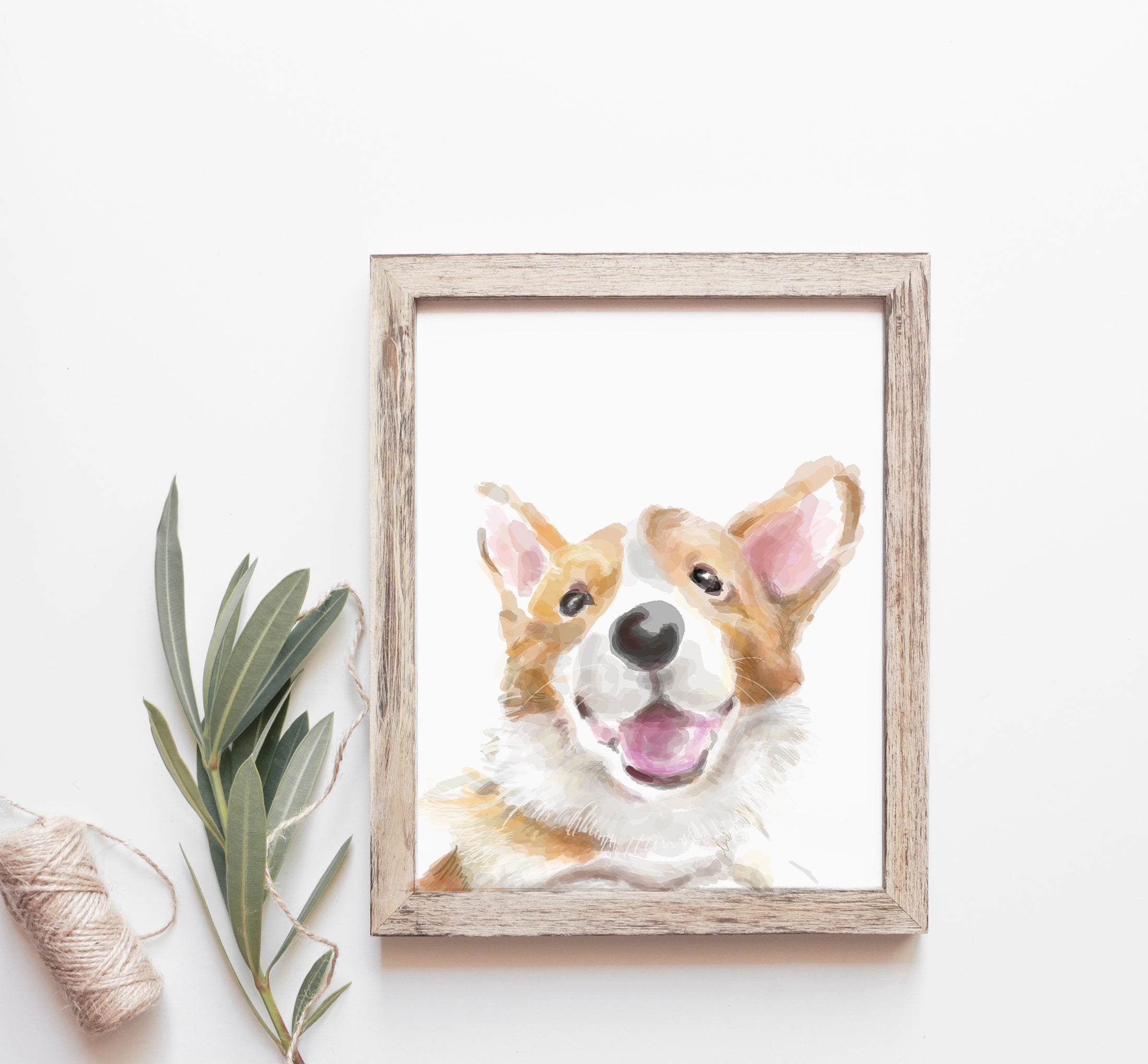 Happy Corgi Dog Wall Art: Pembroke Welsh Puppy Modern Watercolor Painting