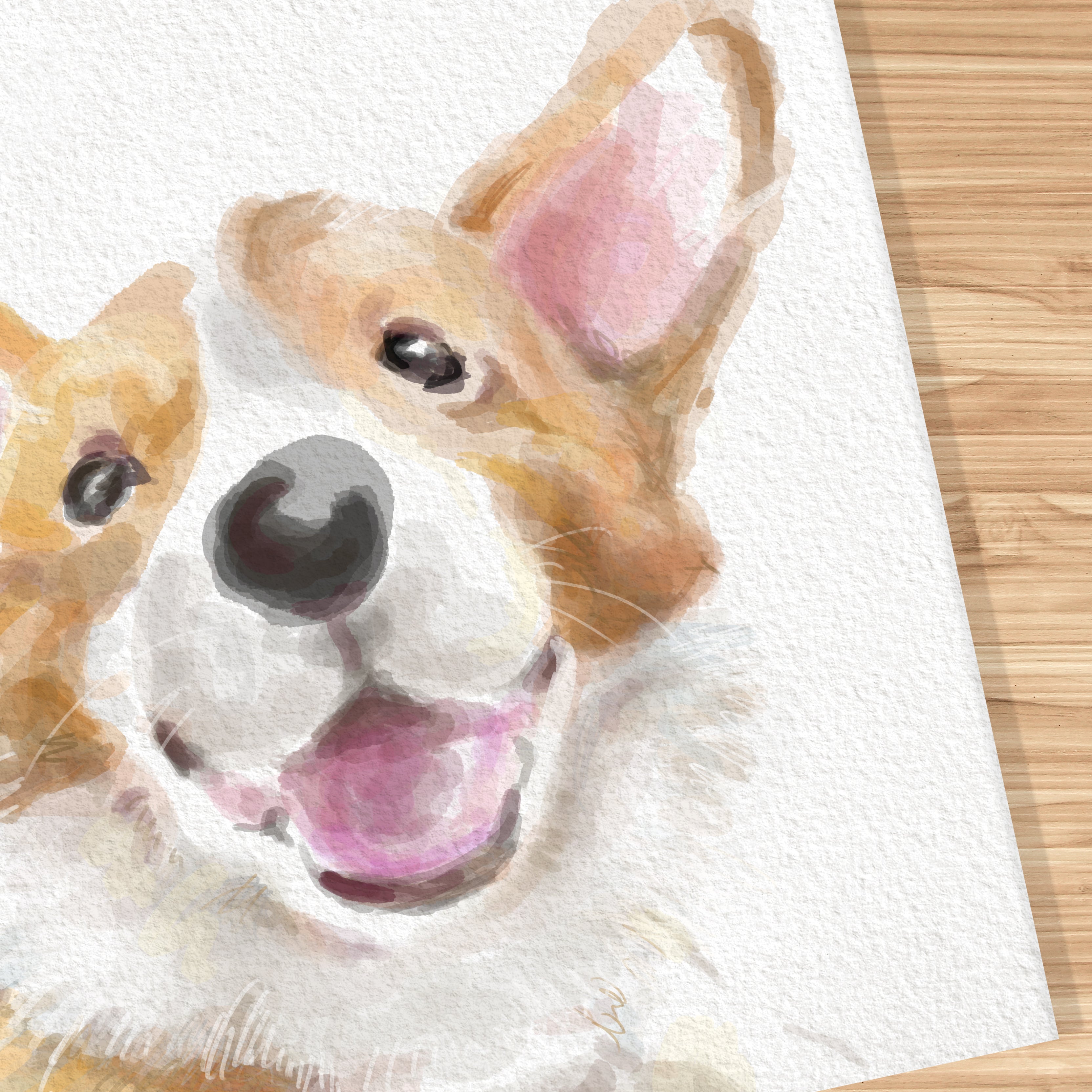 Happy Corgi Dog Wall Art: Pembroke Welsh Puppy Modern Watercolor Painting