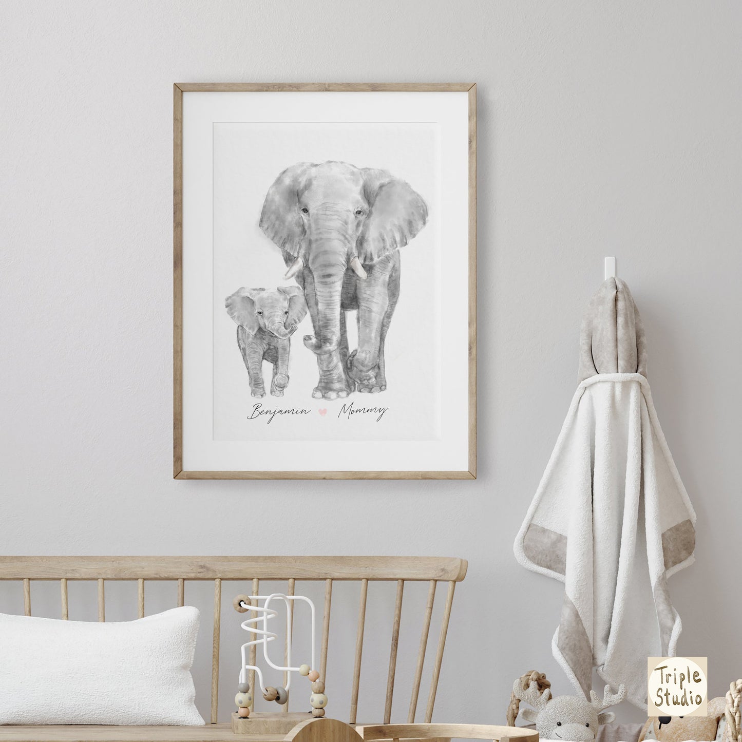 Elephant Family Portrait Print with Personalized Names