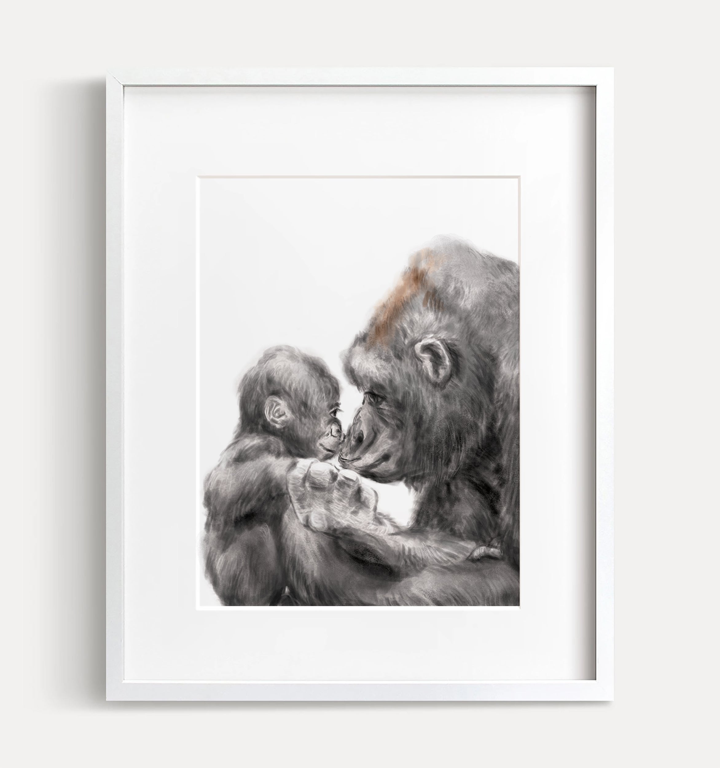 Baby Gorilla and Mom Art Print