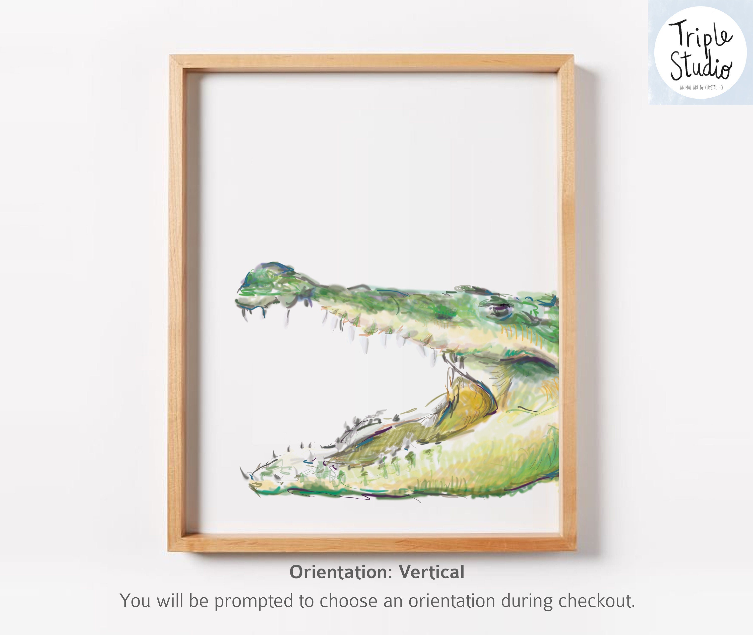 Alligator Nursery Art - Crocodile Watercolor Painting - Safari Green Wall Print - Baby Boy room decor - Jungle Themed