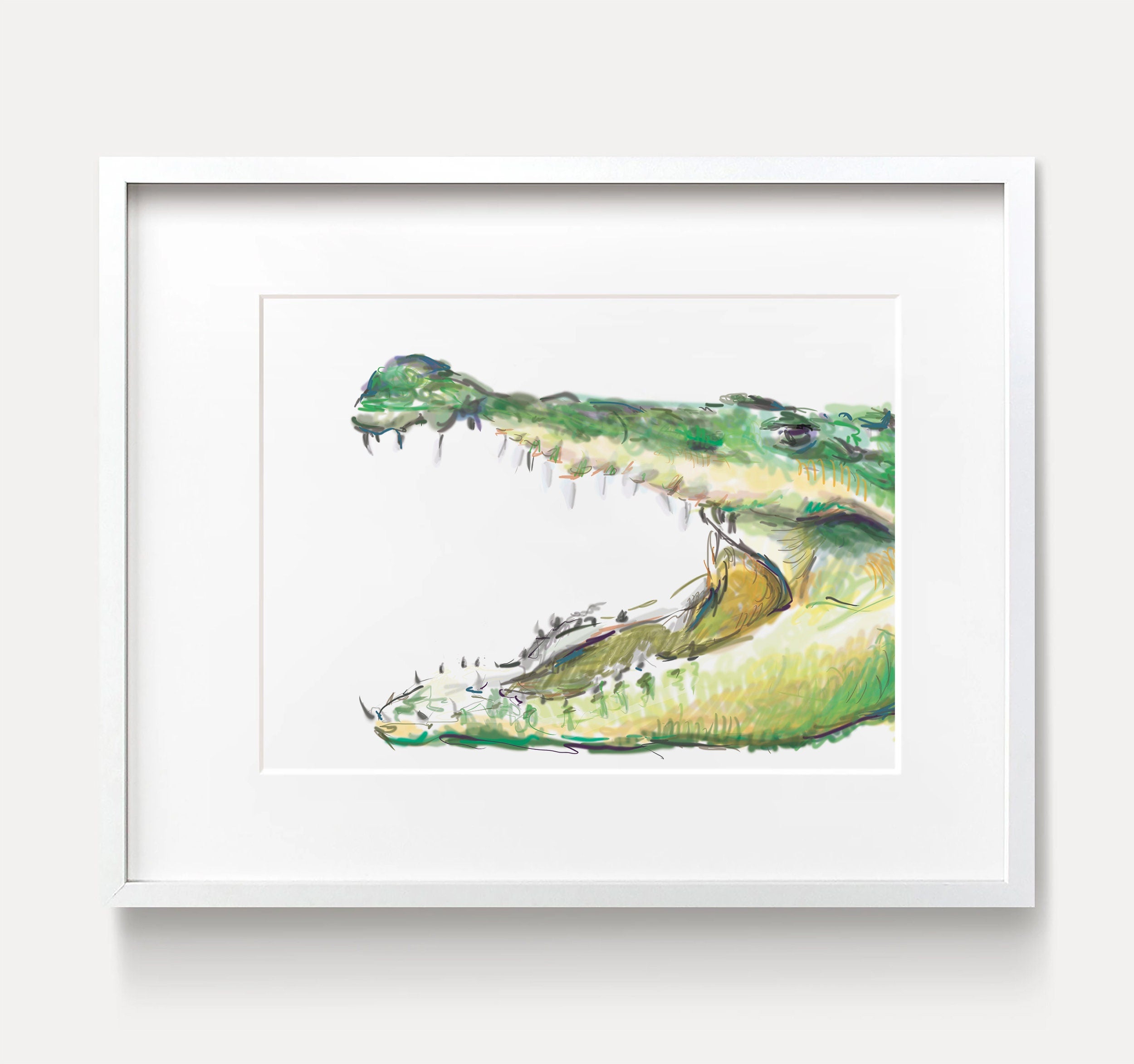 Alligator Nursery Art - Crocodile Watercolor Painting - Safari Green Wall Print - Baby Boy room decor - Jungle Themed
