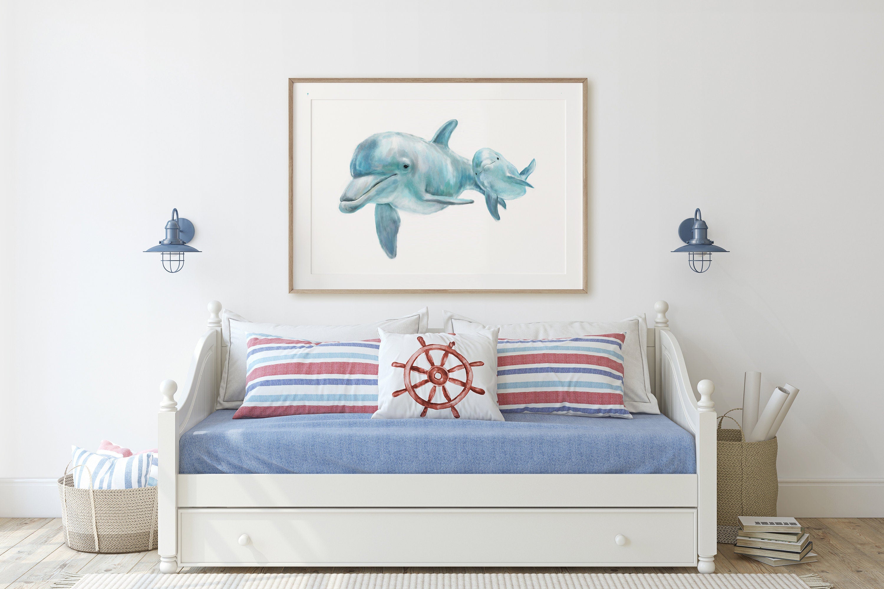 Baby Dolphin and Mom Ocean Art Print