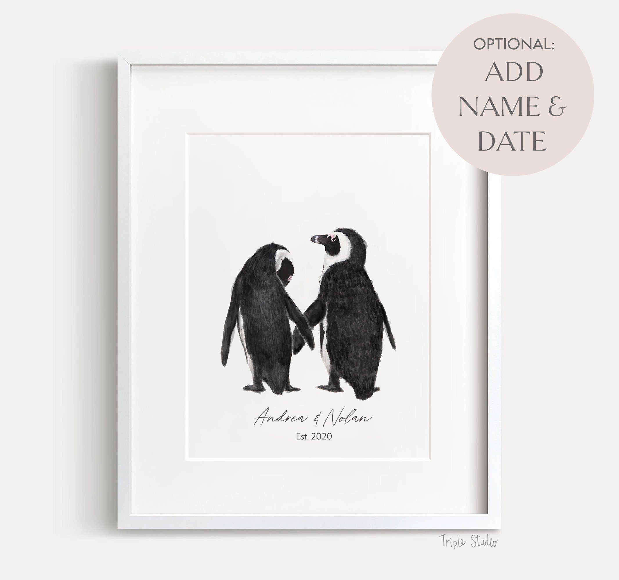 Personalized Wedding Gift - Penguin in Love Wall Art for Newly Wed Couple, Anniversary Unique Art Print, for Wife, for Husband, Missing You