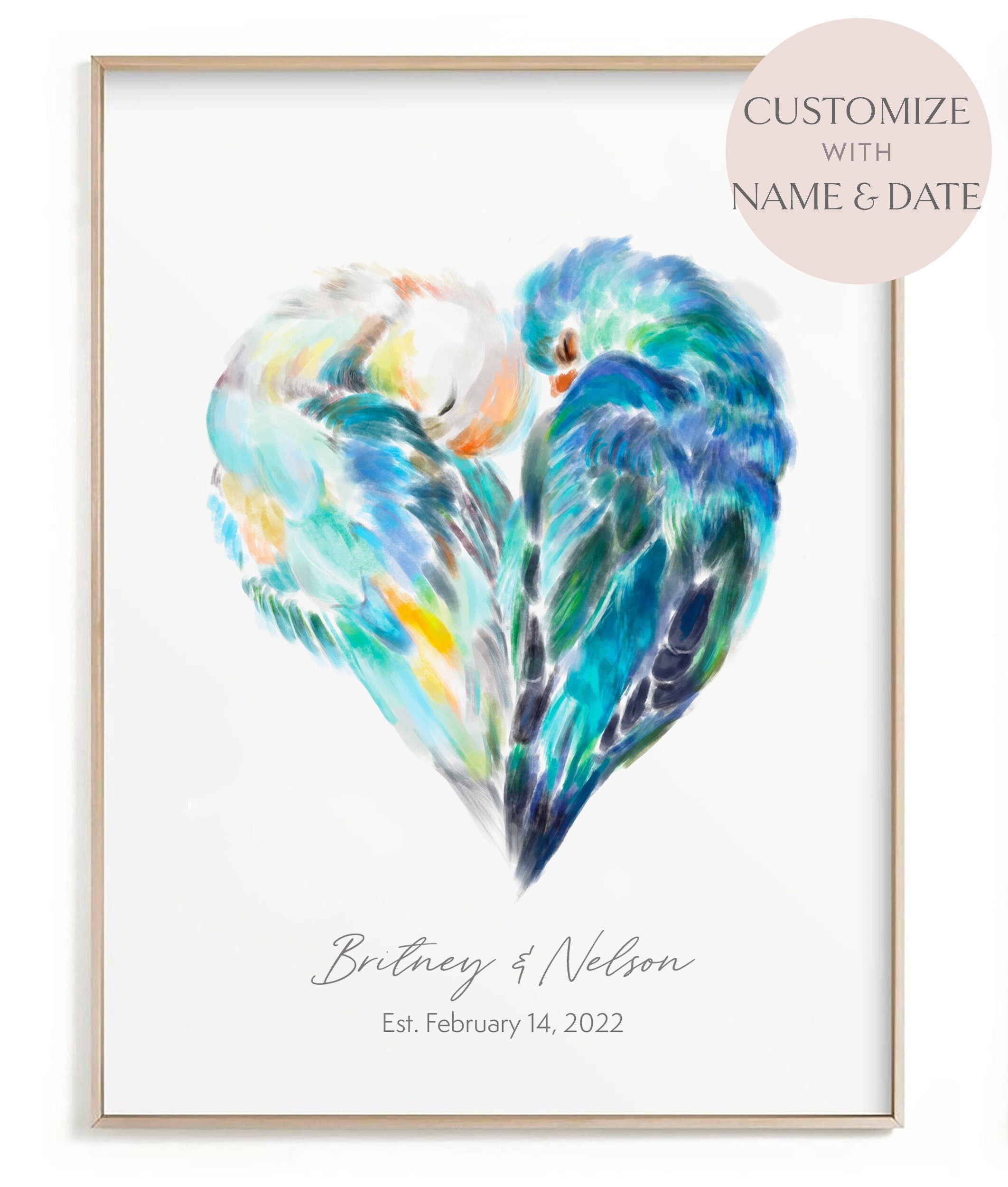 Personalized Unique Wedding Gift - Lovebird Painting for Couples