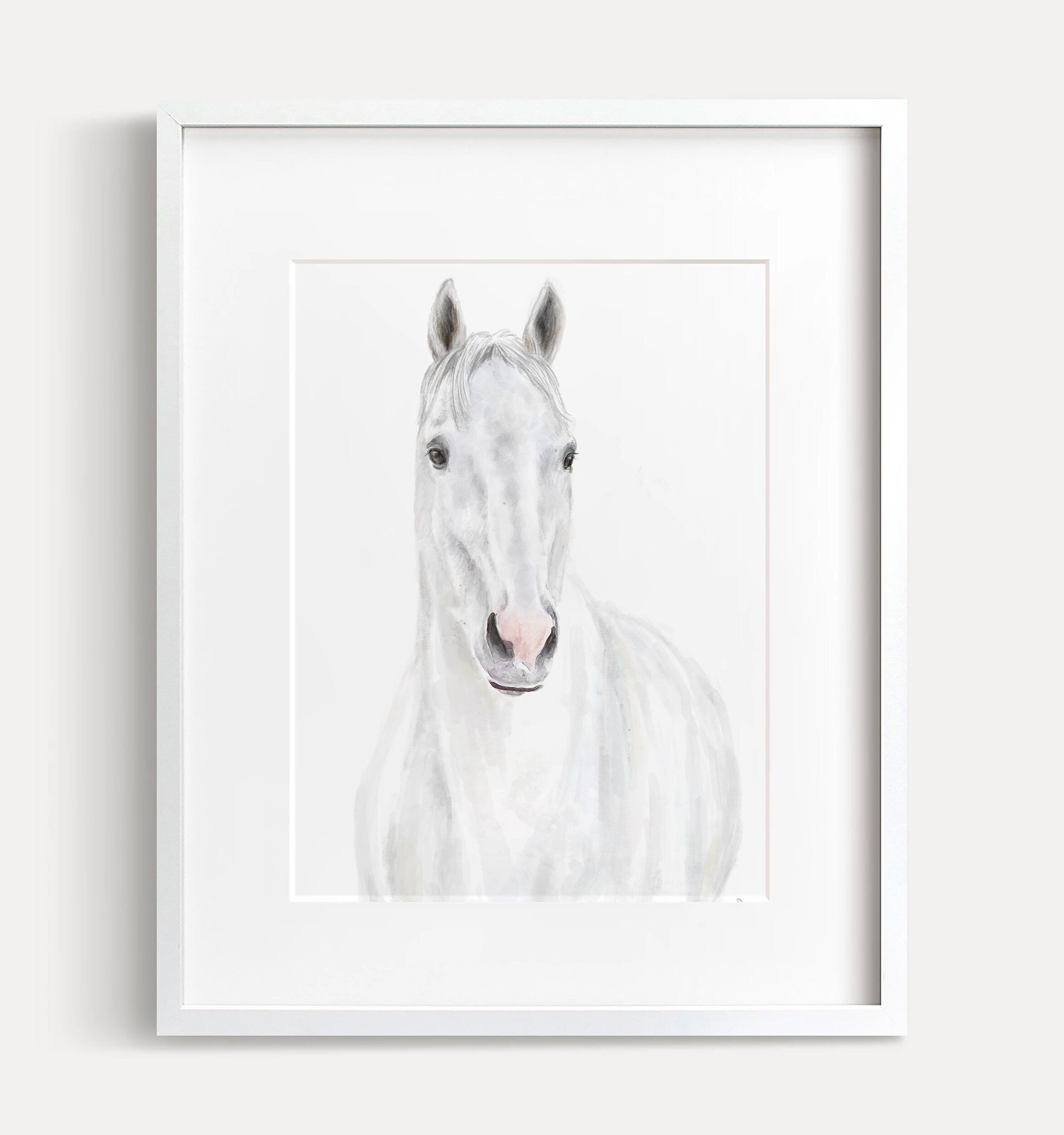 White Horse Wall Art Print - Equestrian Painting - Silver Barn Animal - Watercolor Pony Room Decor - Farm Farmhouse - Signed by Artist