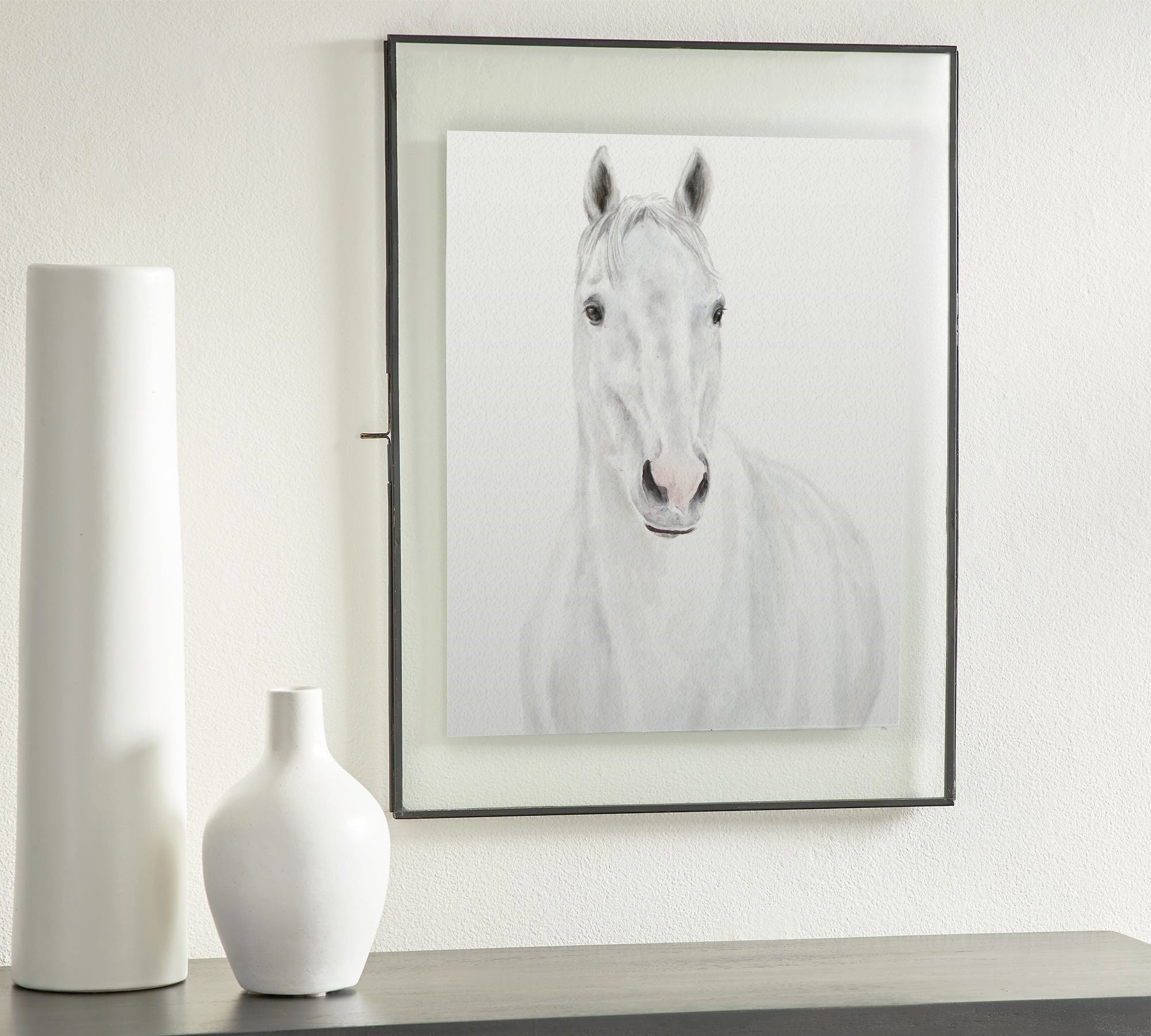 White Horse Wall Art Print - Equestrian Painting - Silver Barn Animal - Watercolor Pony Room Decor - Farm Farmhouse - Signed by Artist