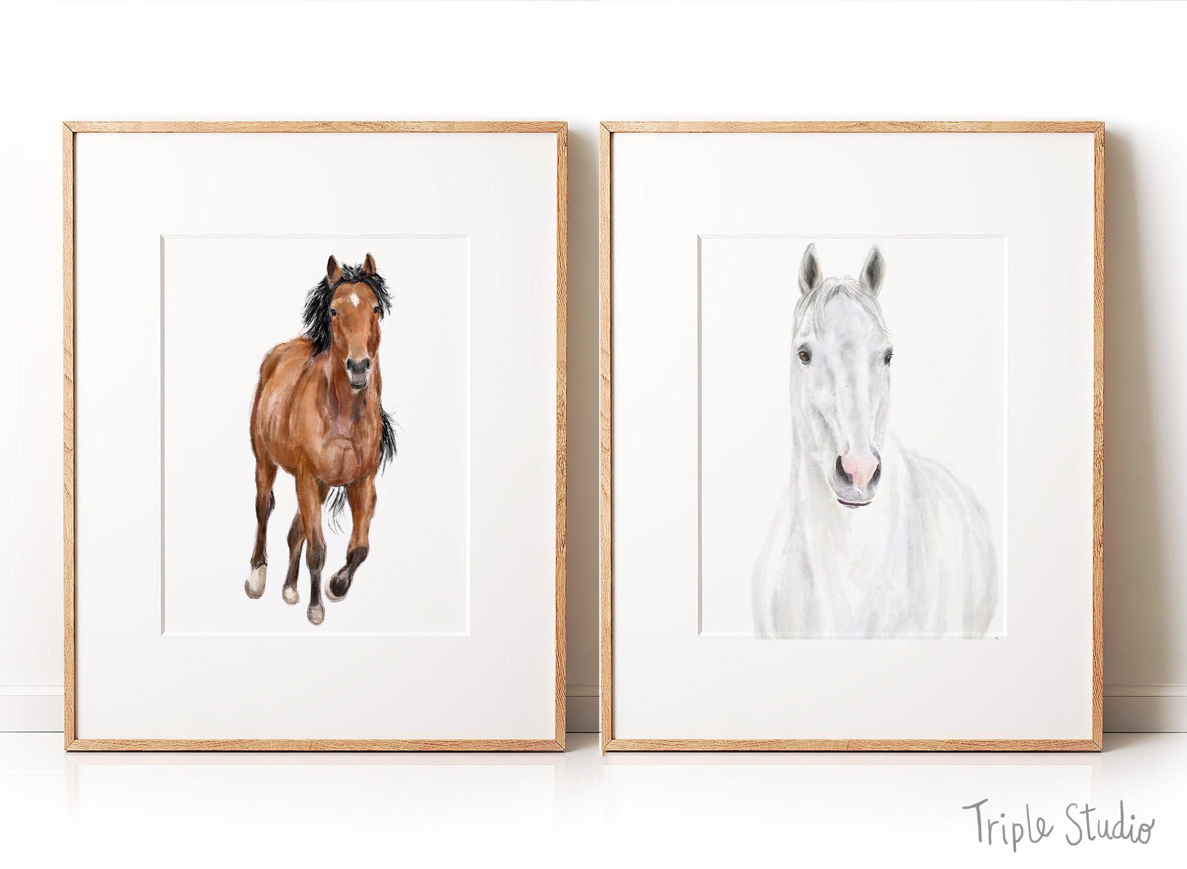 White Horse Wall Art Print - Equestrian Painting - Silver Barn Animal - Watercolor Pony Room Decor - Farm Farmhouse - Signed by Artist