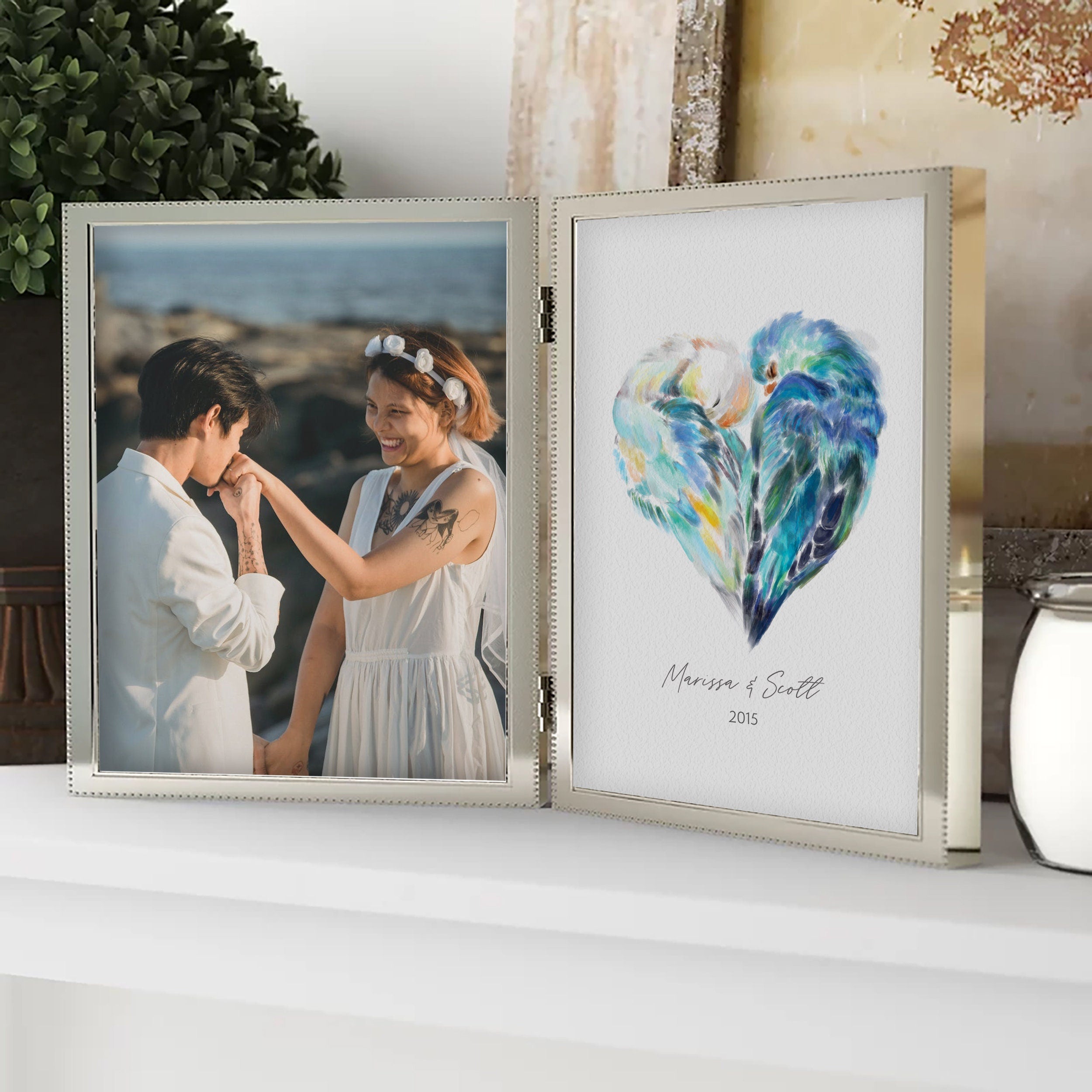 Personalized Unique Wedding Gift - Lovebird Painting for Couples