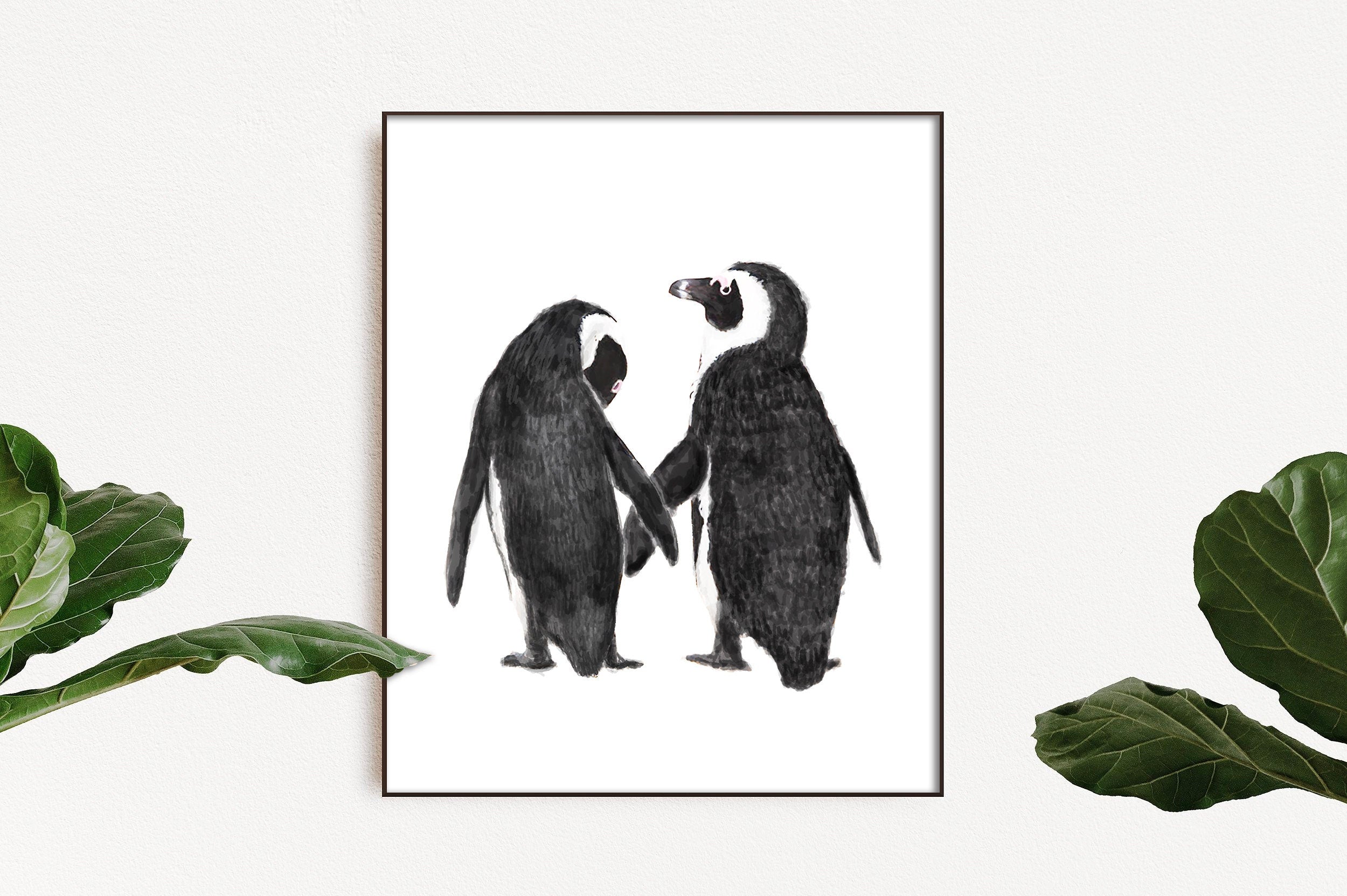 Personalized Wedding Gift - Penguin in Love Wall Art for Newly Wed Couple, Anniversary Unique Art Print, for Wife, for Husband, Missing You