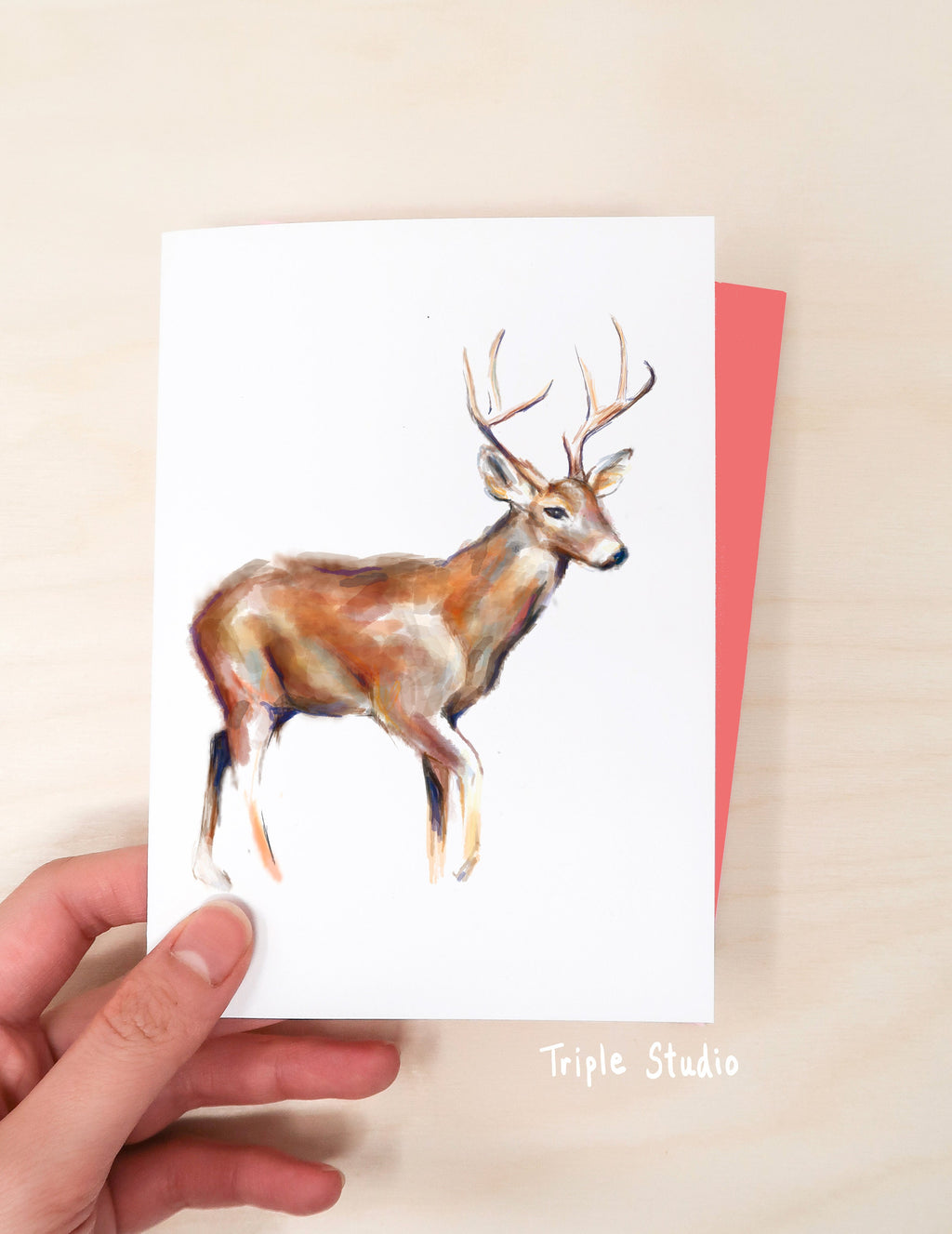 Christmas Card Set, Deer, Happy Holiday Seasonal Gift, Watercolor Wildlife Art Painting Print for Outdoor Animal Lovers