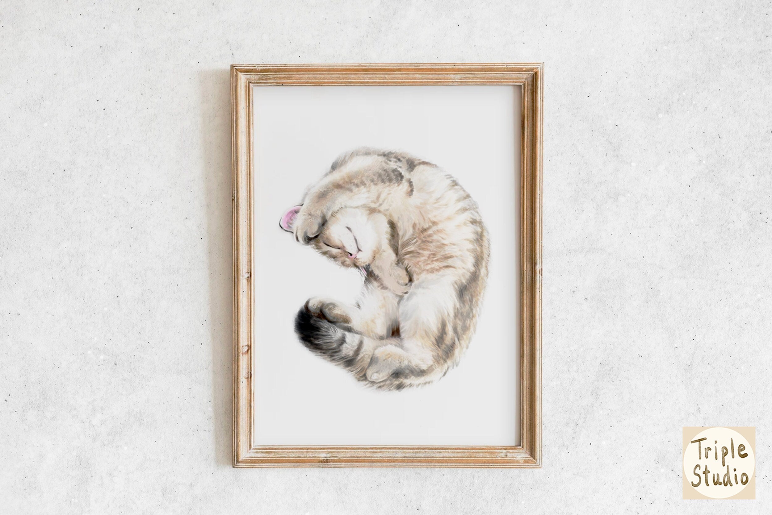 Cuddly Tabby Cat Watercolor Painting, Home Wall Decor,Grey n White Kitten Lover Art Print, Crazy Cat Lady Gift, British Shorthair Cat Mom