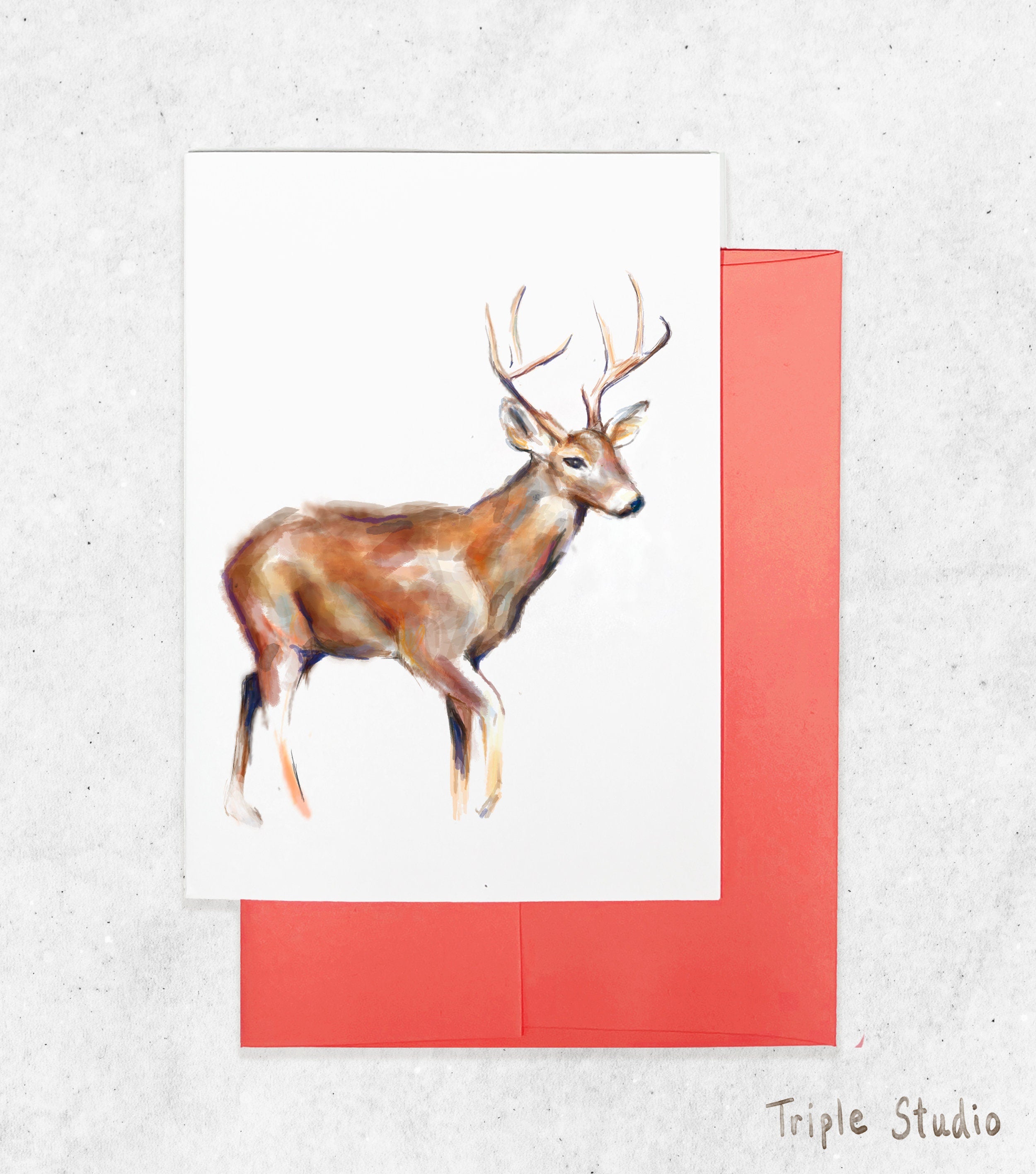 Christmas Card Set, Deer, Happy Holiday Seasonal Gift, Watercolor Wildlife Art Painting Print for Outdoor Animal Lovers