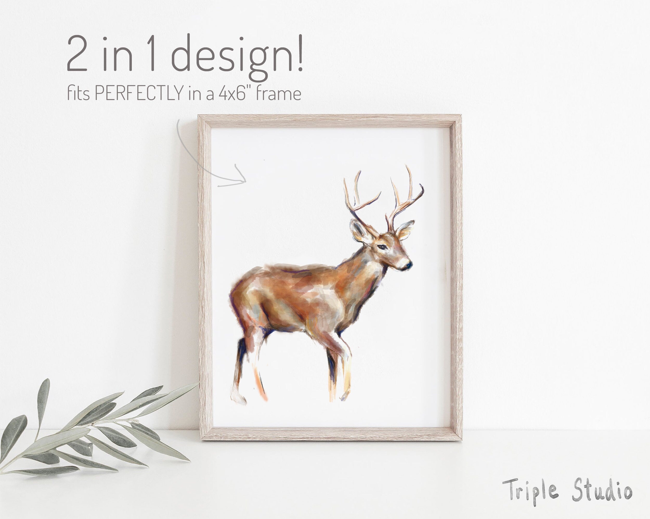 Christmas Card Set, Deer, Happy Holiday Seasonal Gift, Watercolor Wildlife Art Painting Print for Outdoor Animal Lovers
