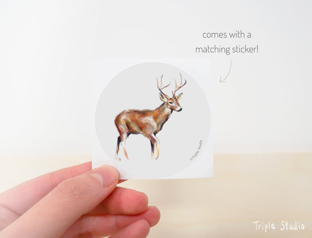 Christmas Card Set, Deer, Happy Holiday Seasonal Gift, Watercolor Wildlife Art Painting Print for Outdoor Animal Lovers