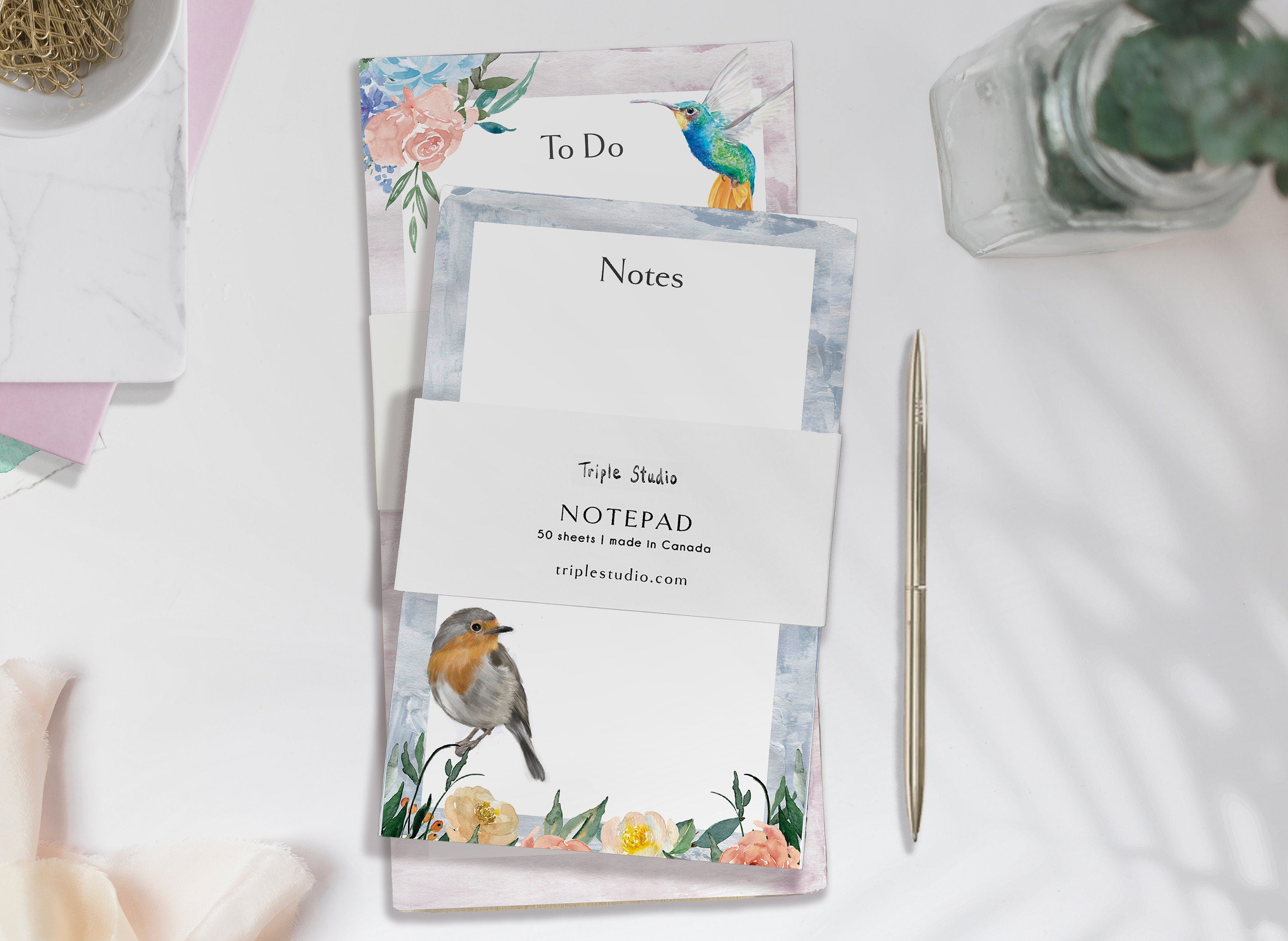 Personalized Notepad | Robin Bird in Spring Garden