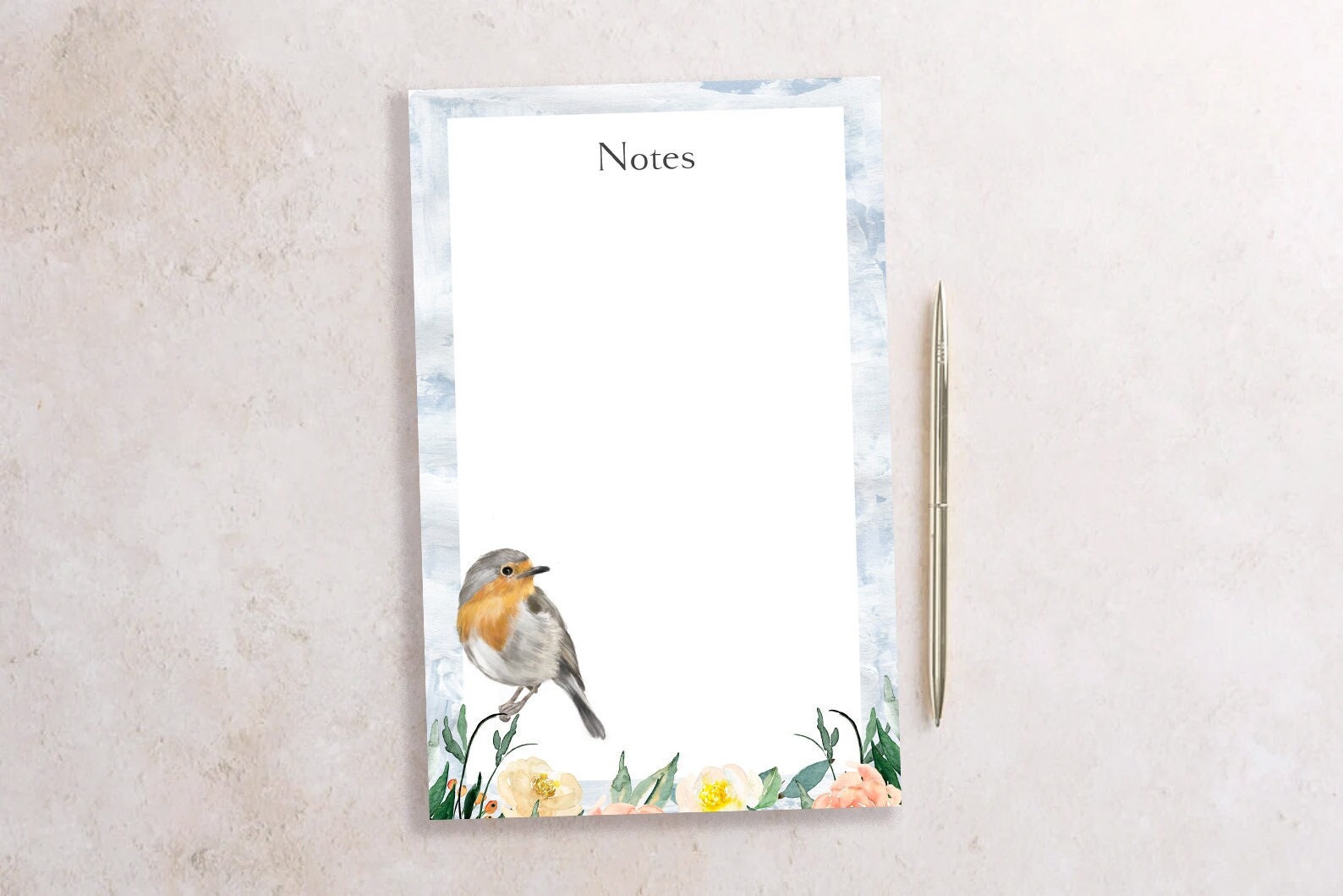 Personalized Notepad | Robin Bird in Spring Garden