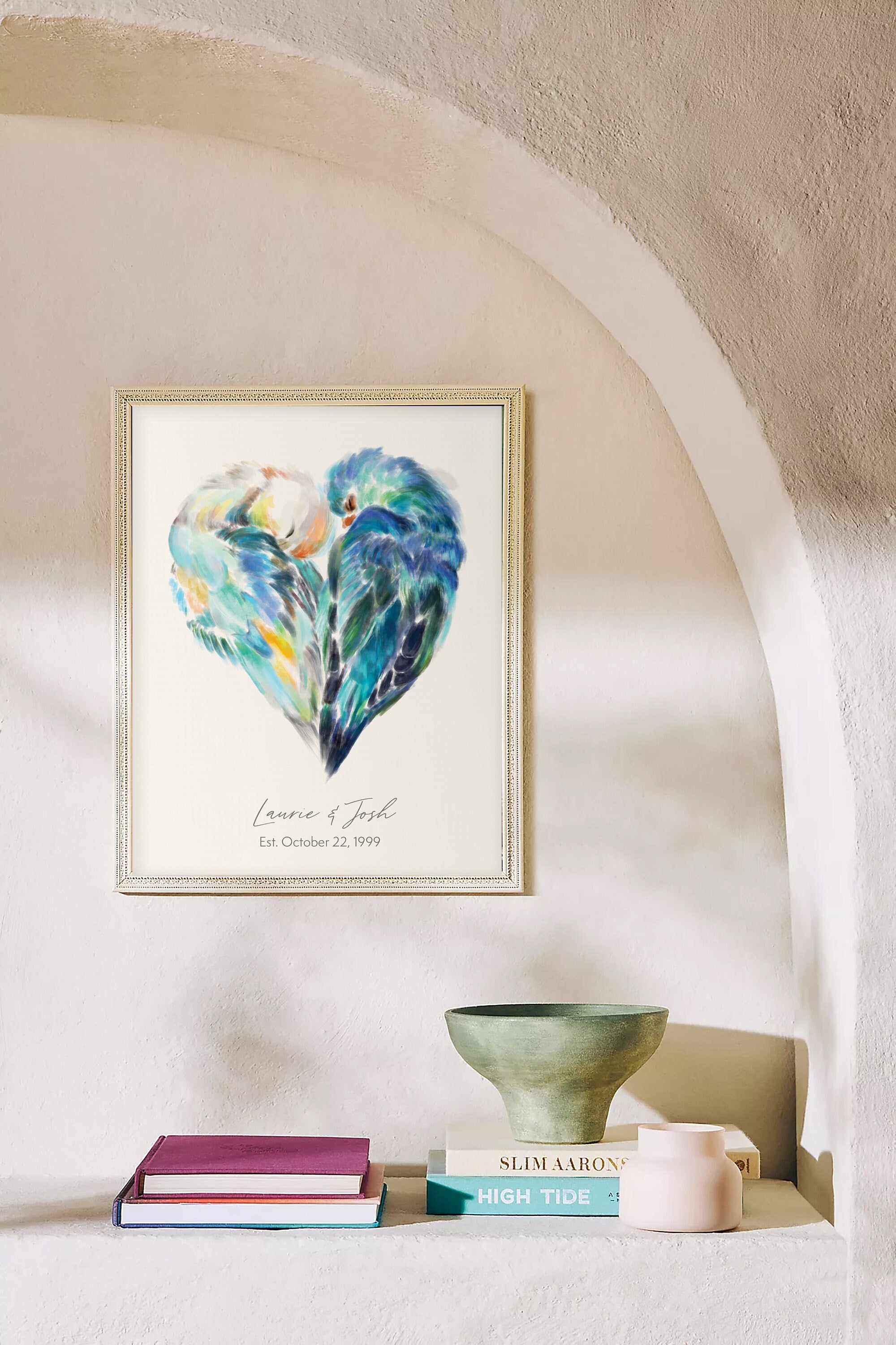 Personalized Unique Wedding Gift - Lovebird Painting for Couples