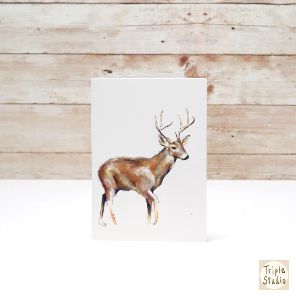 Christmas Card Set, Deer, Happy Holiday Seasonal Gift, Watercolor Wildlife Art Painting Print for Outdoor Animal Lovers