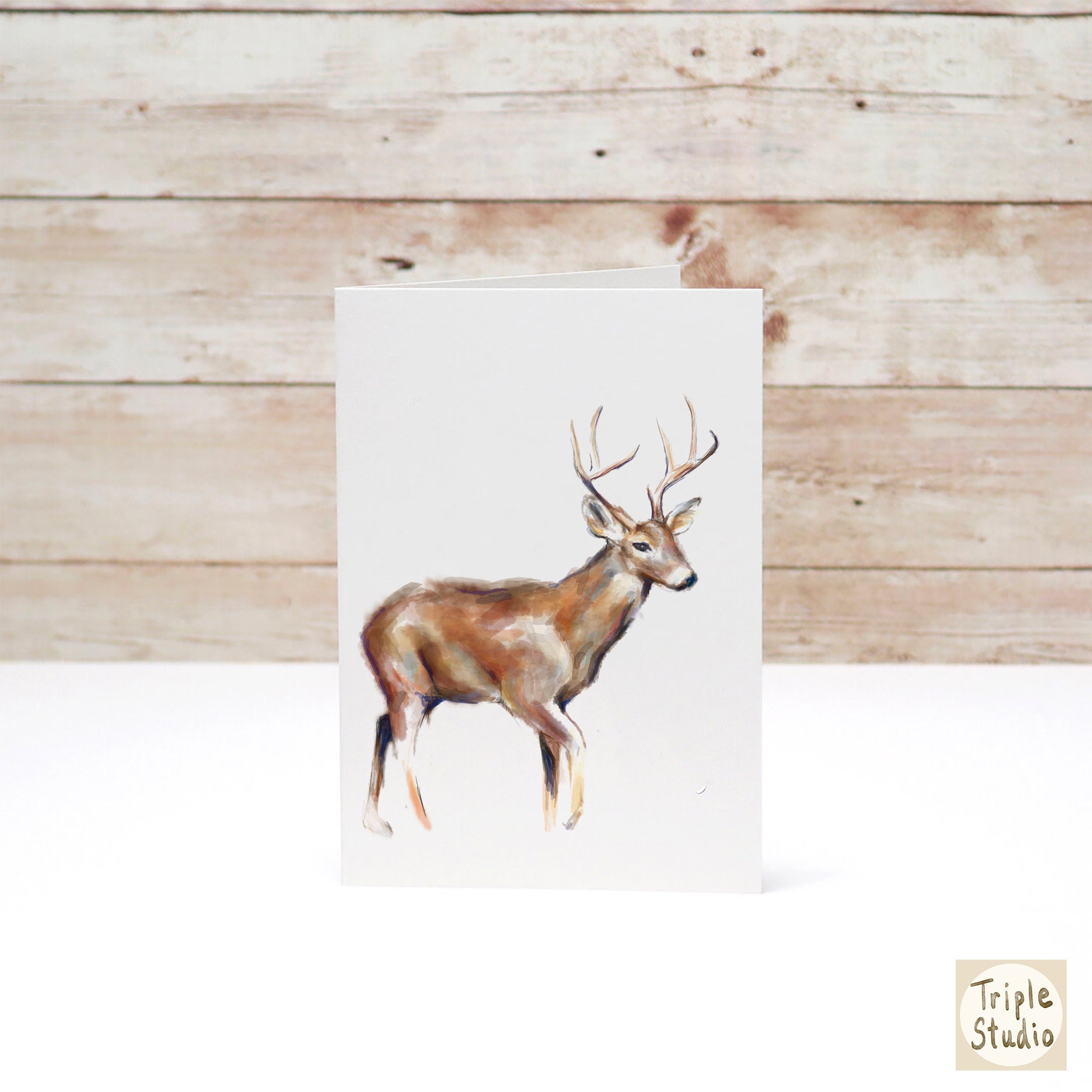 Christmas Card Set, Deer, Happy Holiday Seasonal Gift, Watercolor Wildlife Art Painting Print for Outdoor Animal Lovers