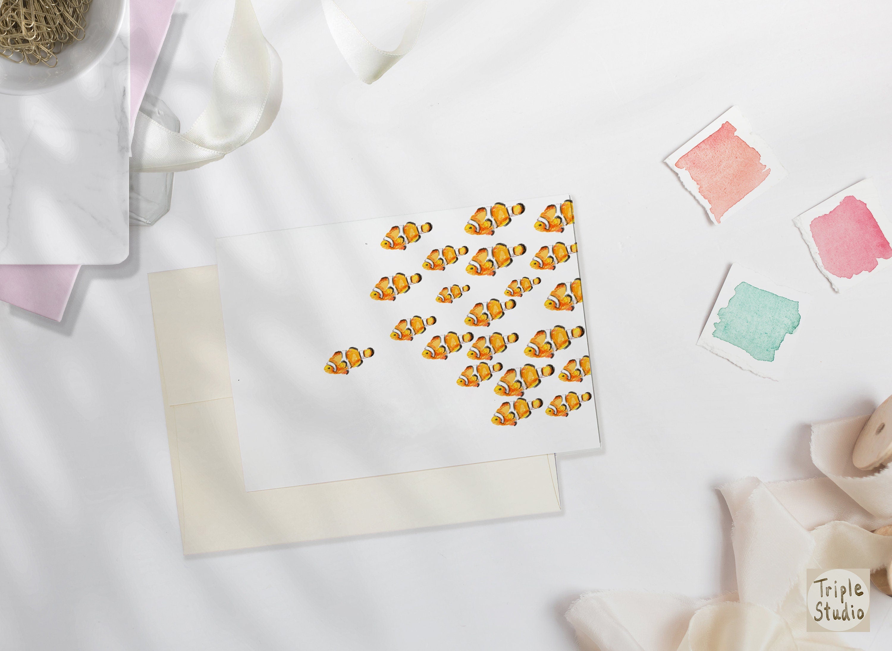 Nemo Fish Greeting Card | Ocean Themed Note Cards | Watercolor Art by Crystal Ho | Mix and Match Set