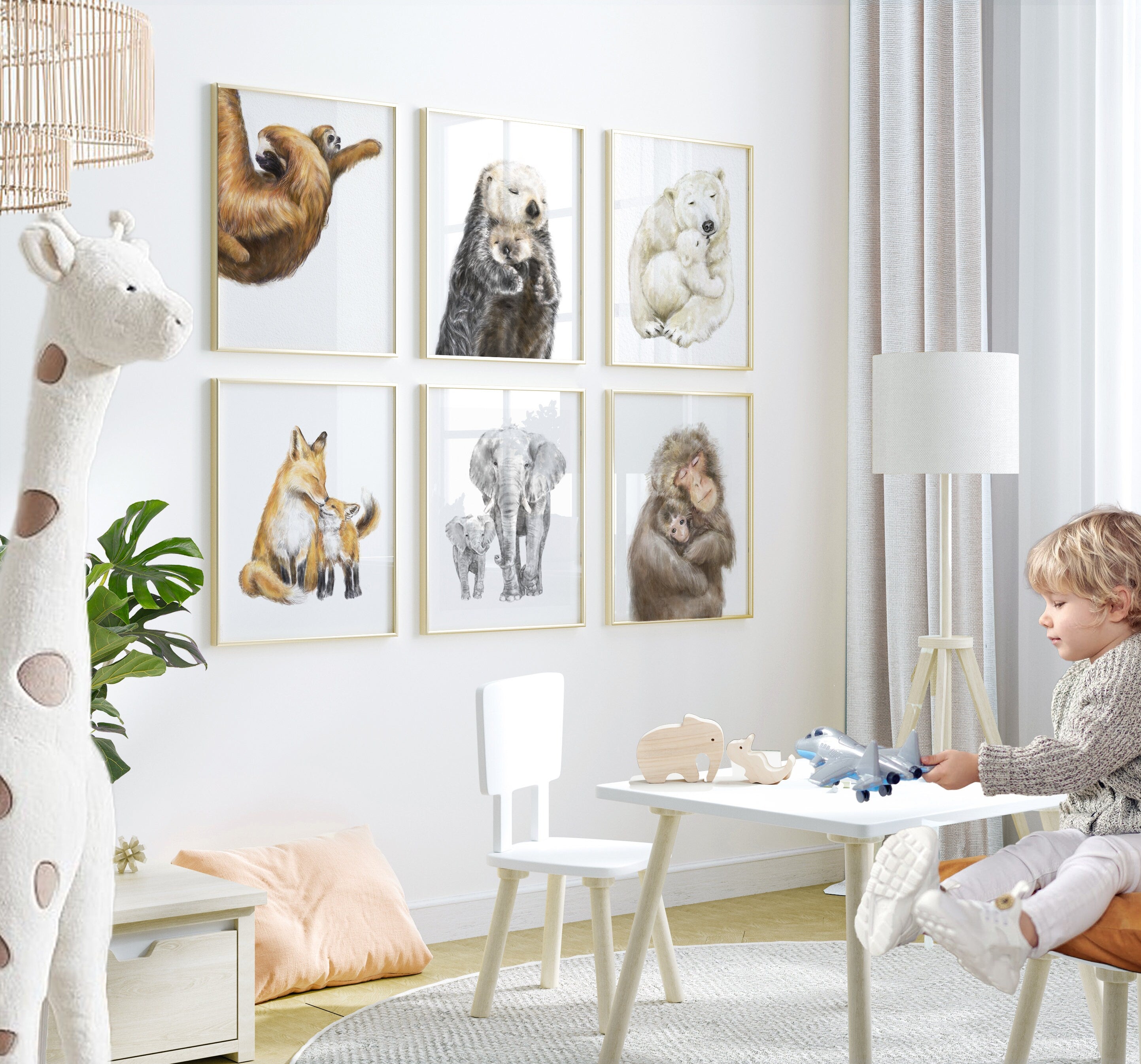 Baby Elephant and Mom Art Print, Personalized with Names, Motherhood Best Gift, Boy Neutral Safari Nursery Minimalist Wall Decor