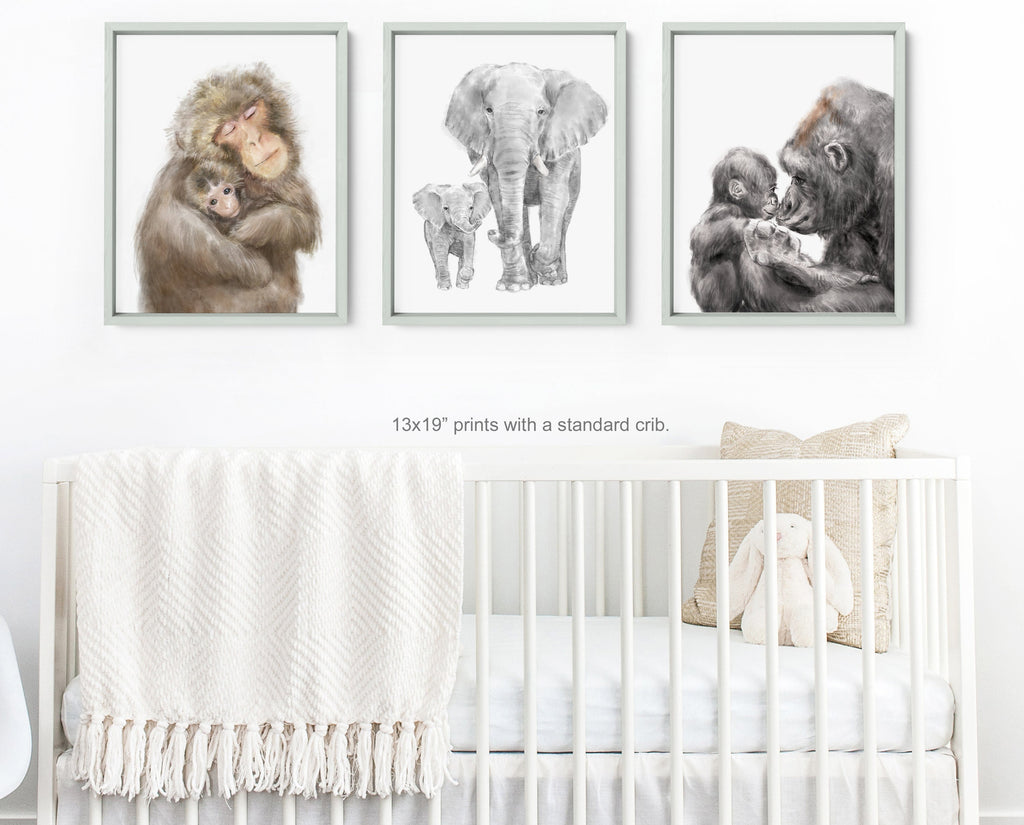 Baby Elephant and Mom Art Print, Personalized with Names, Motherhood Best Gift, Boy Neutral Safari Nursery Minimalist Wall Decor