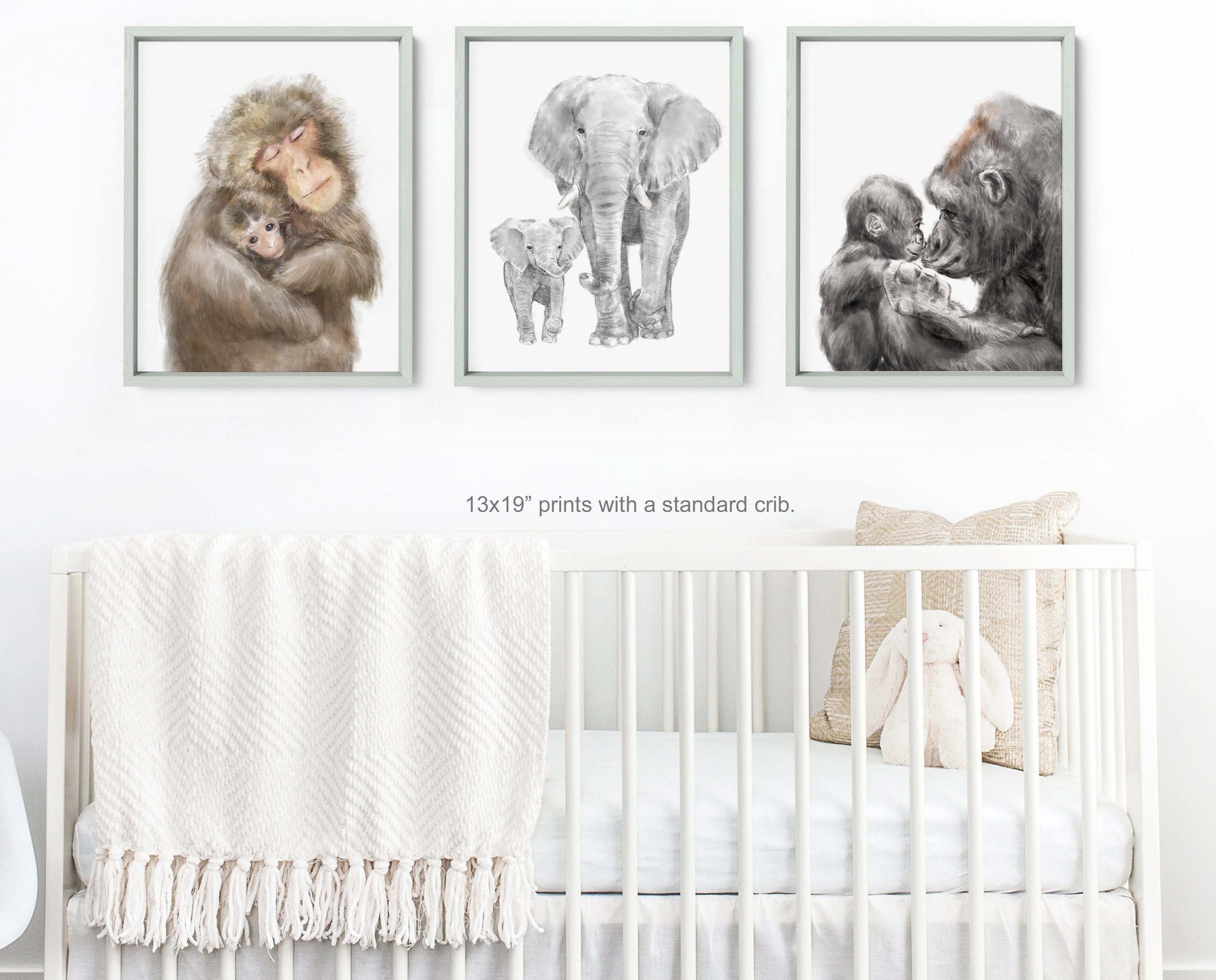 Baby Elephant and Mom Art Print, Personalized with Names, Motherhood Best Gift, Boy Neutral Safari Nursery Minimalist Wall Decor