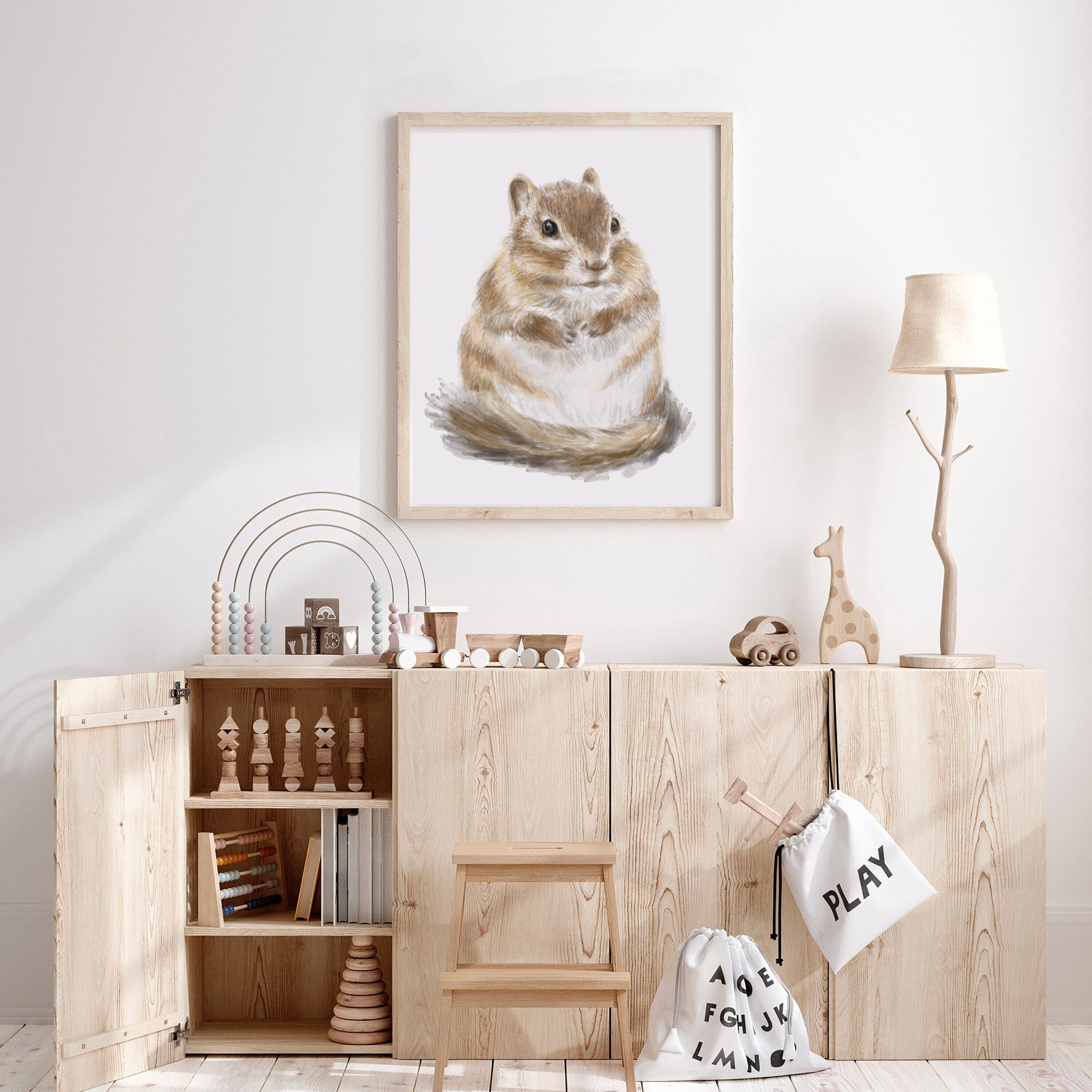 Chipmunk Watercolor Art - Whimsical Wildlife Wall Decor by Triple Studio