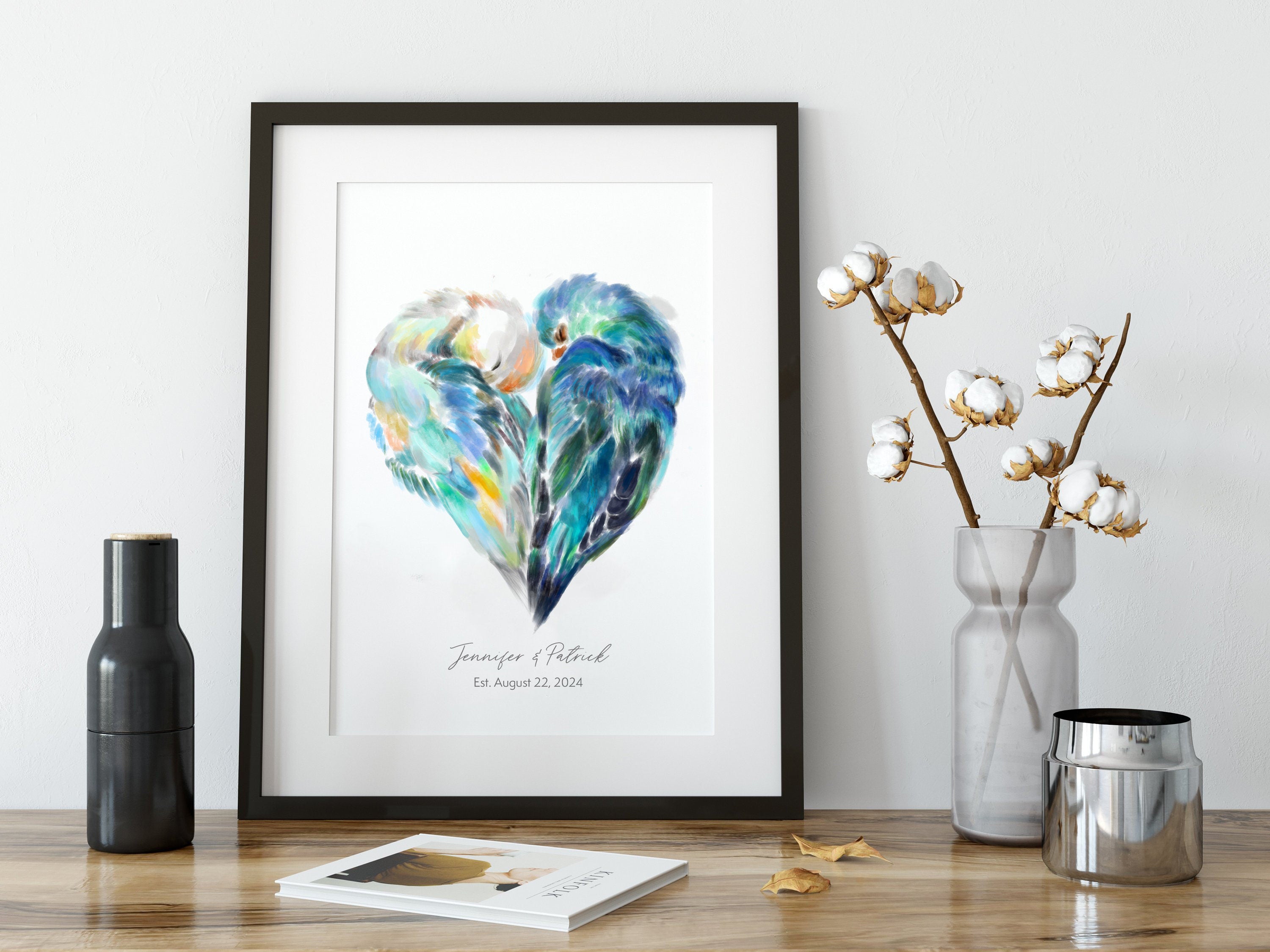 Personalized Unique Wedding Gift - Lovebird Painting for Couples