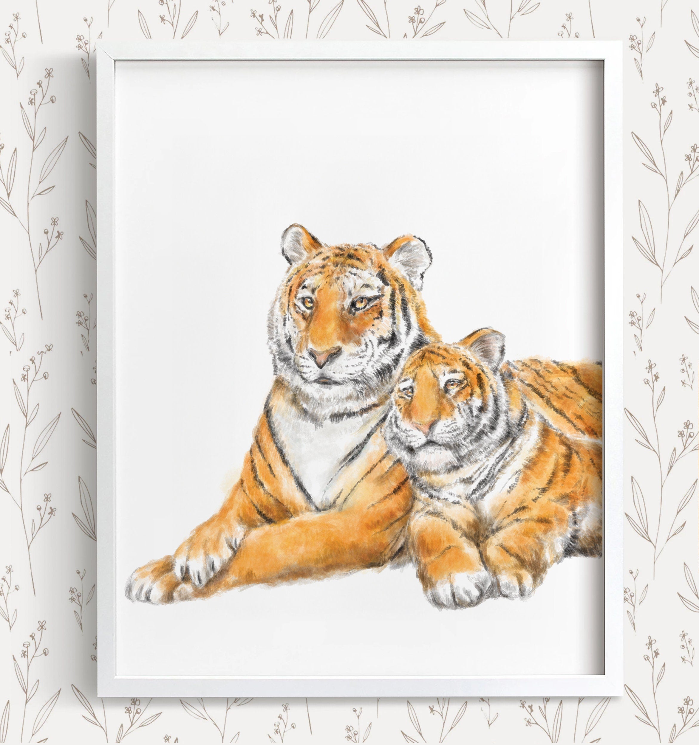 Tiger Mom and Baby Art Print