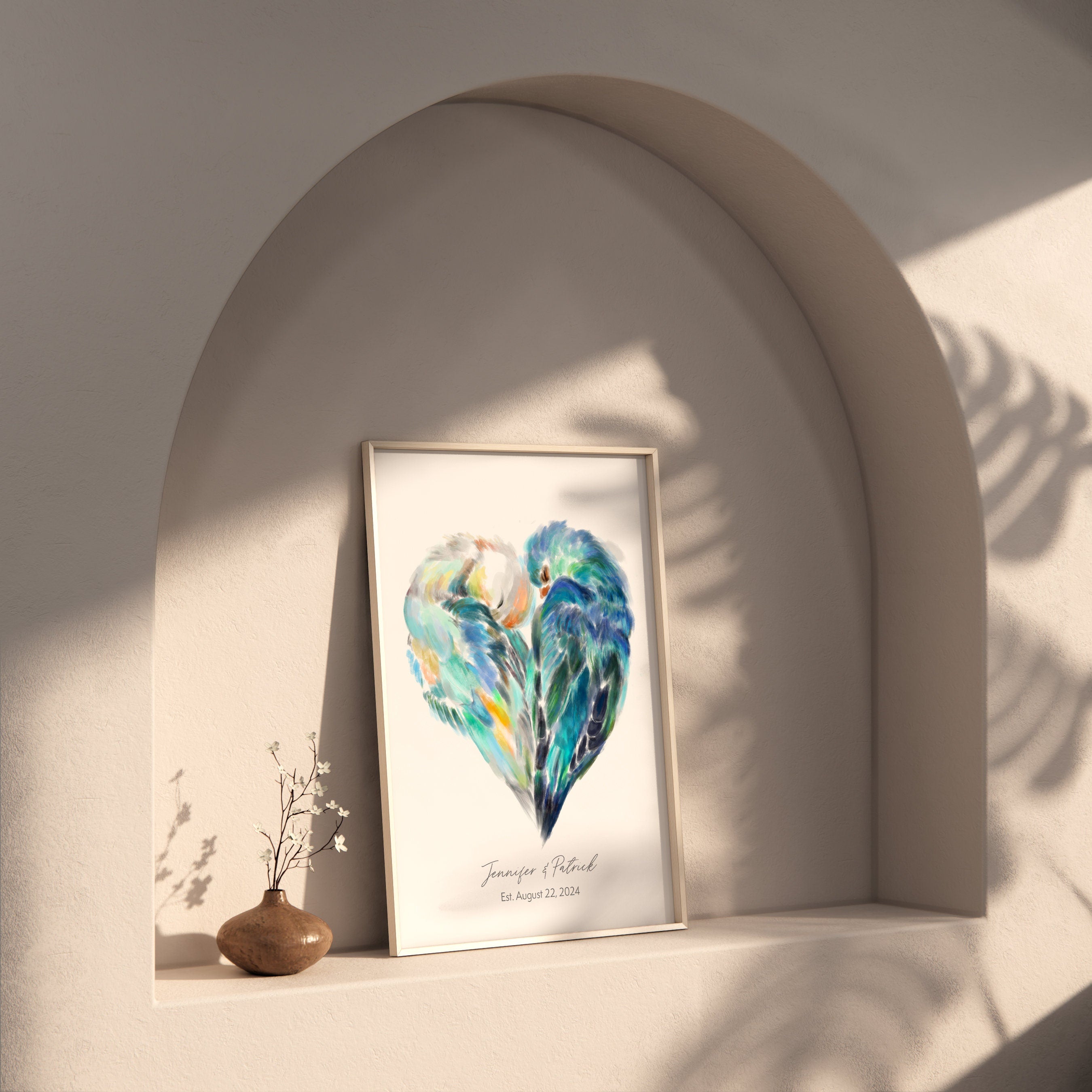 Personalized Unique Wedding Gift - Lovebird Painting for Couples