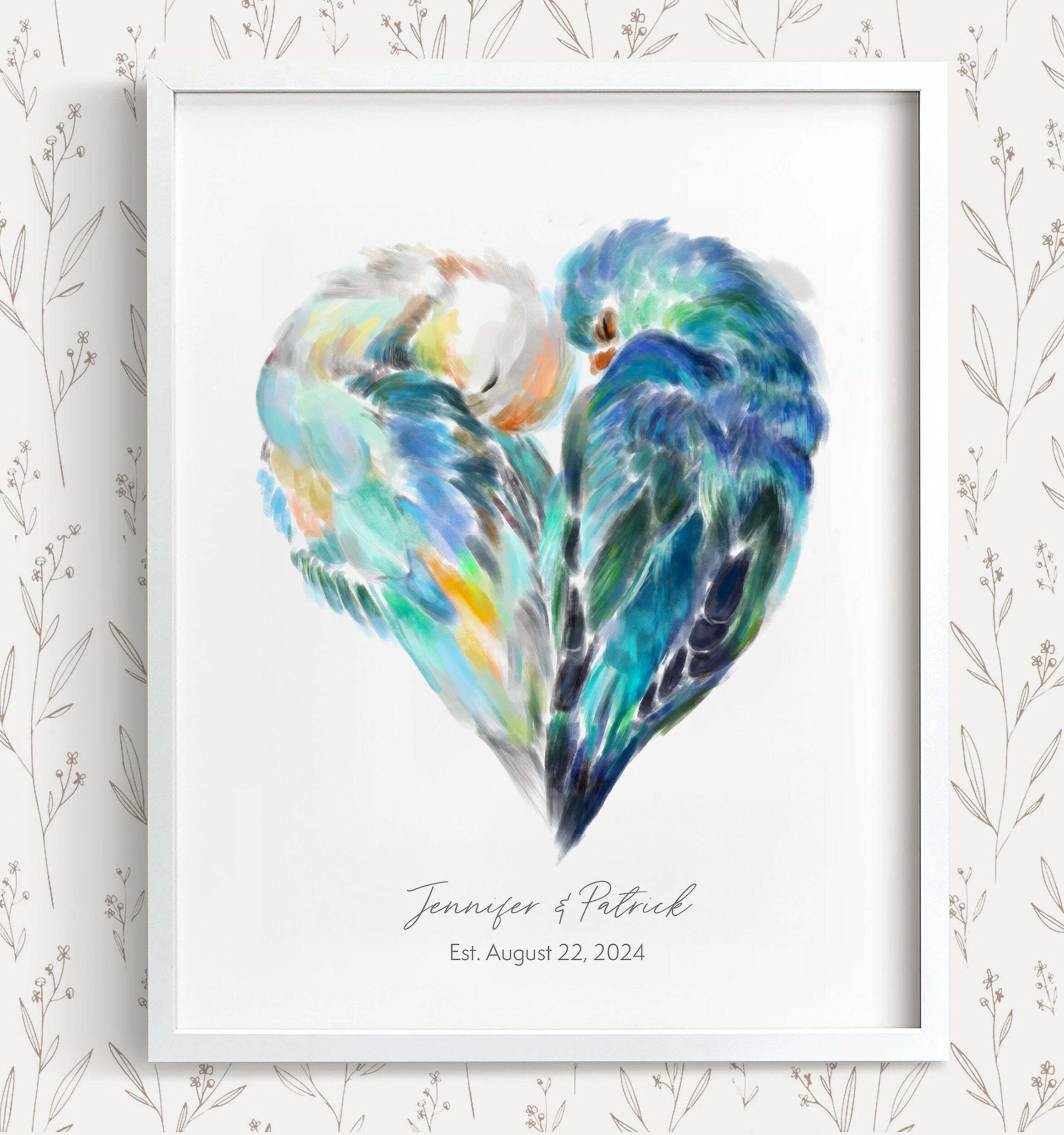Personalized Unique Wedding Gift - Lovebird Painting for Couples