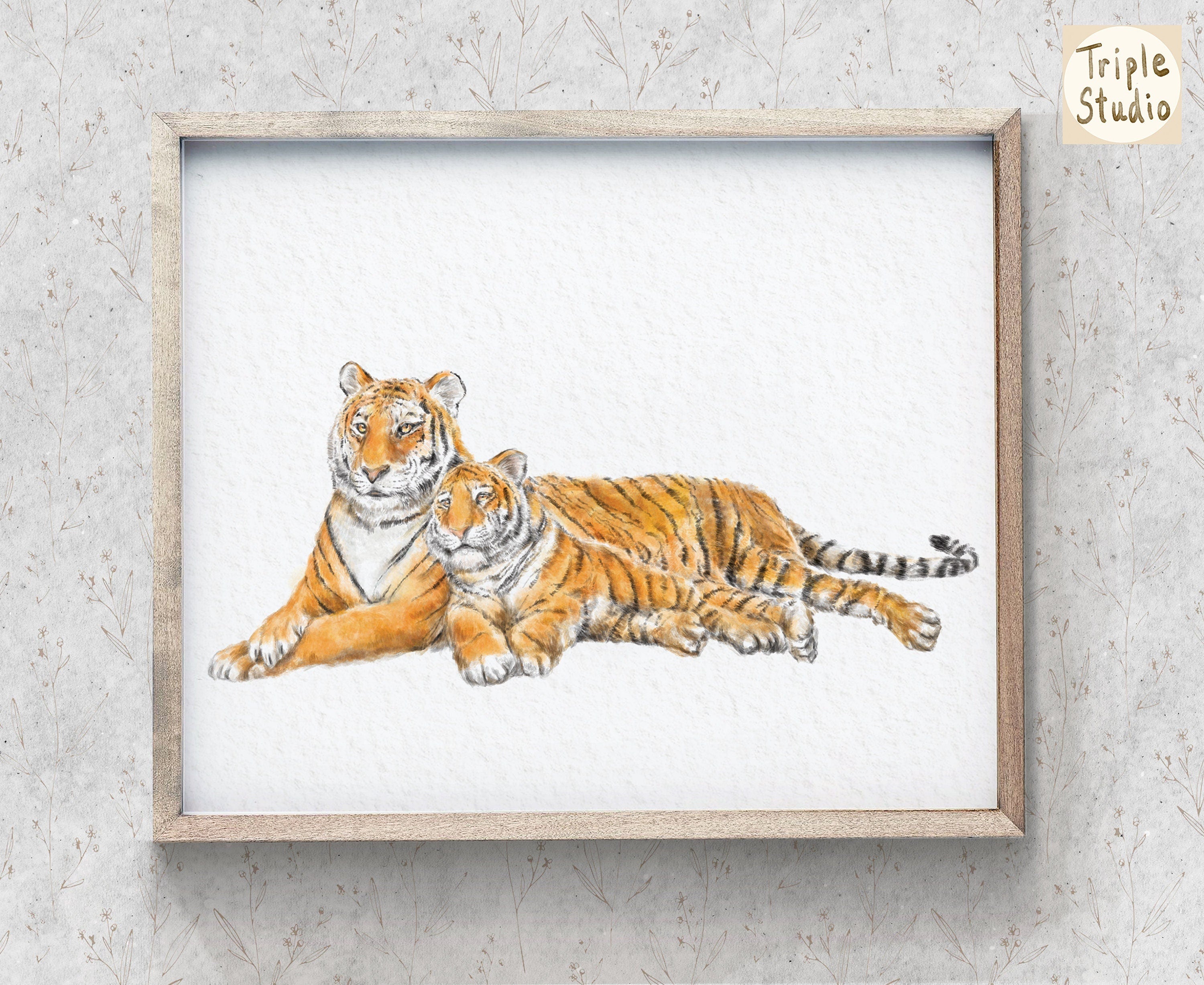 Tiger Mom and Baby Art Print