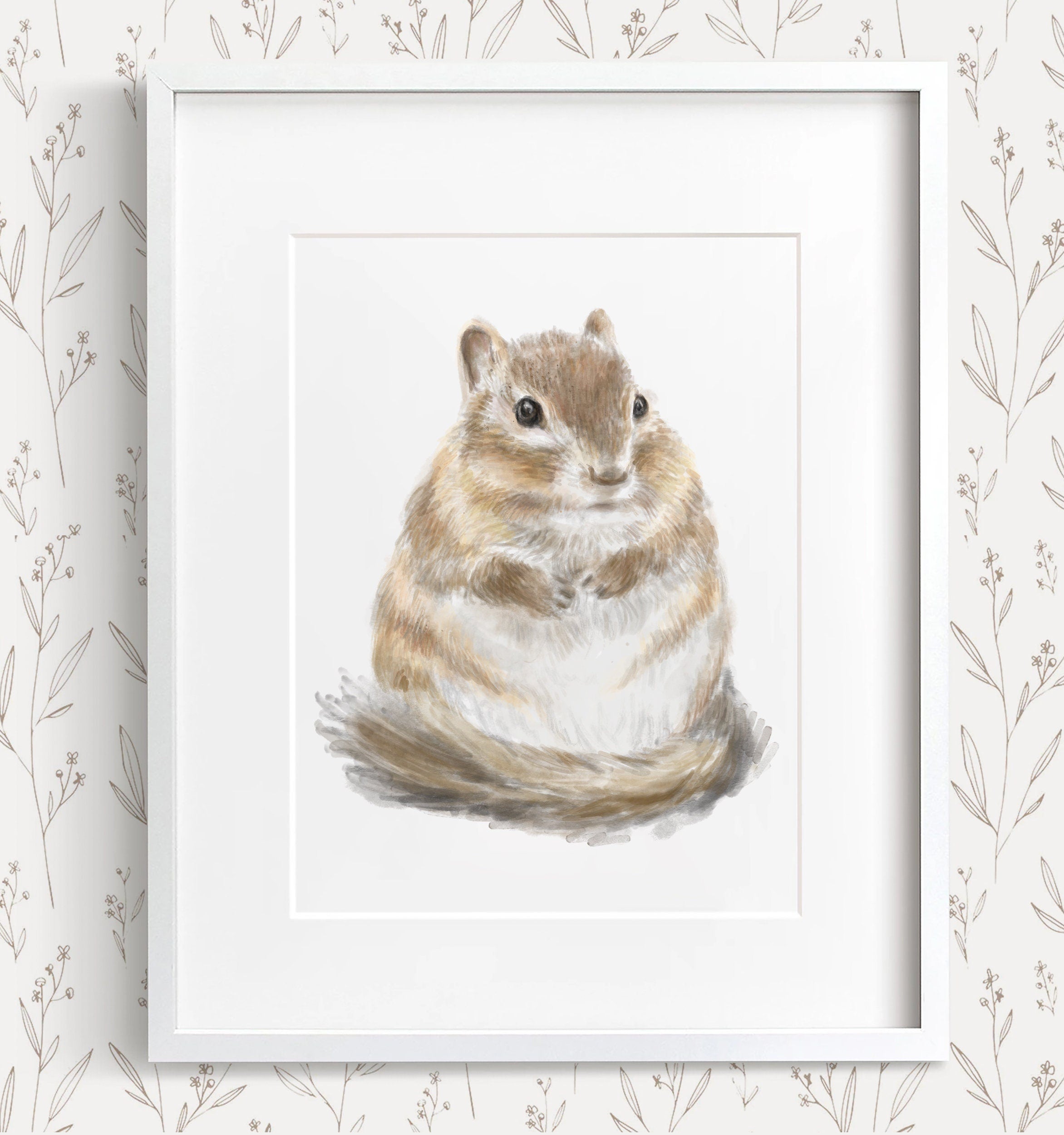 Cute Chipmunks Nursery Art Set - Baby Girl Room Decor, Woodland Animal for Bedroom, Boho Minimalist Forest Watercolor Painting