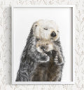 Baby Sea Otter and Mom Wall Art Print