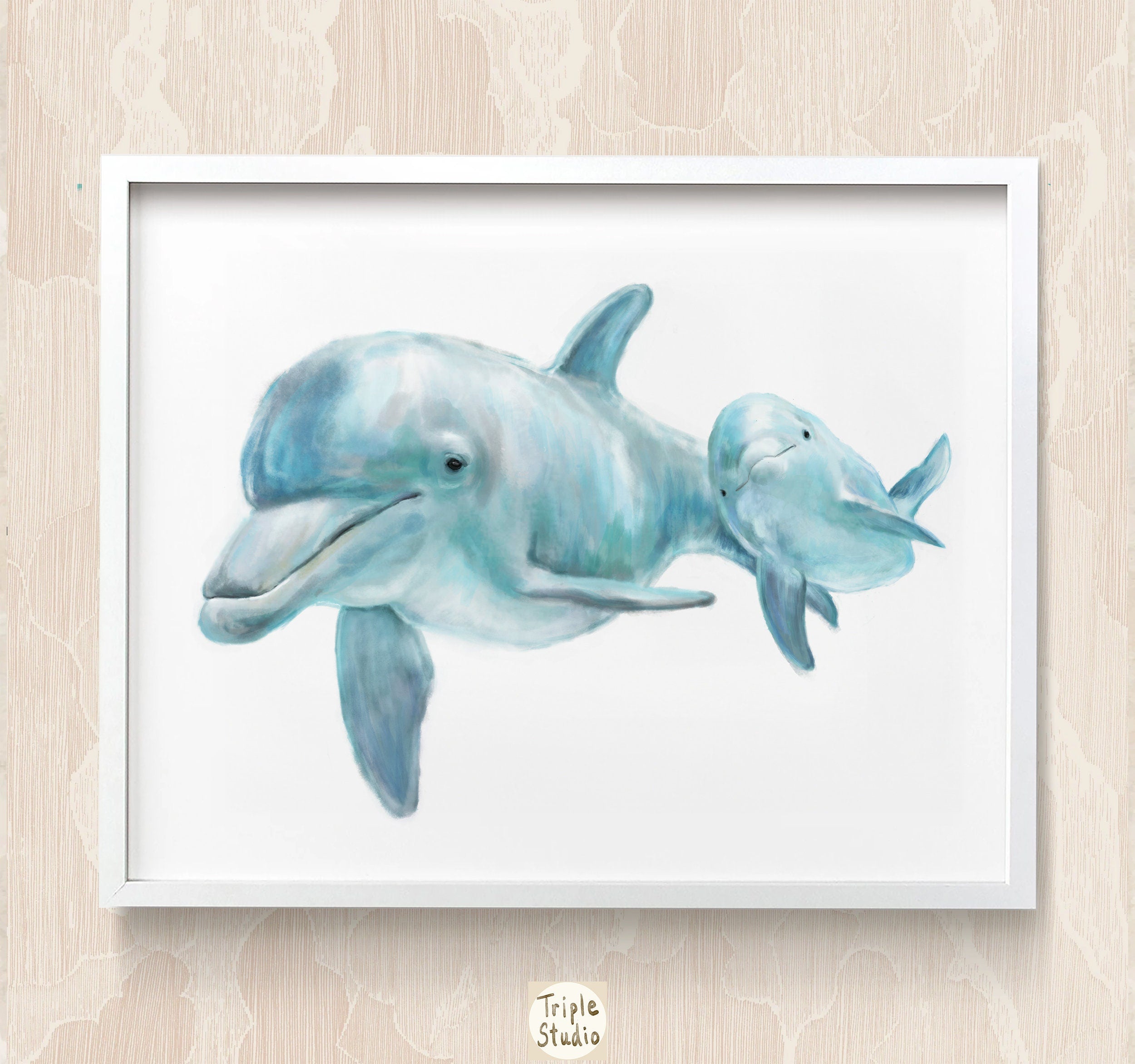 Baby Dolphin and Mom Ocean Art Print