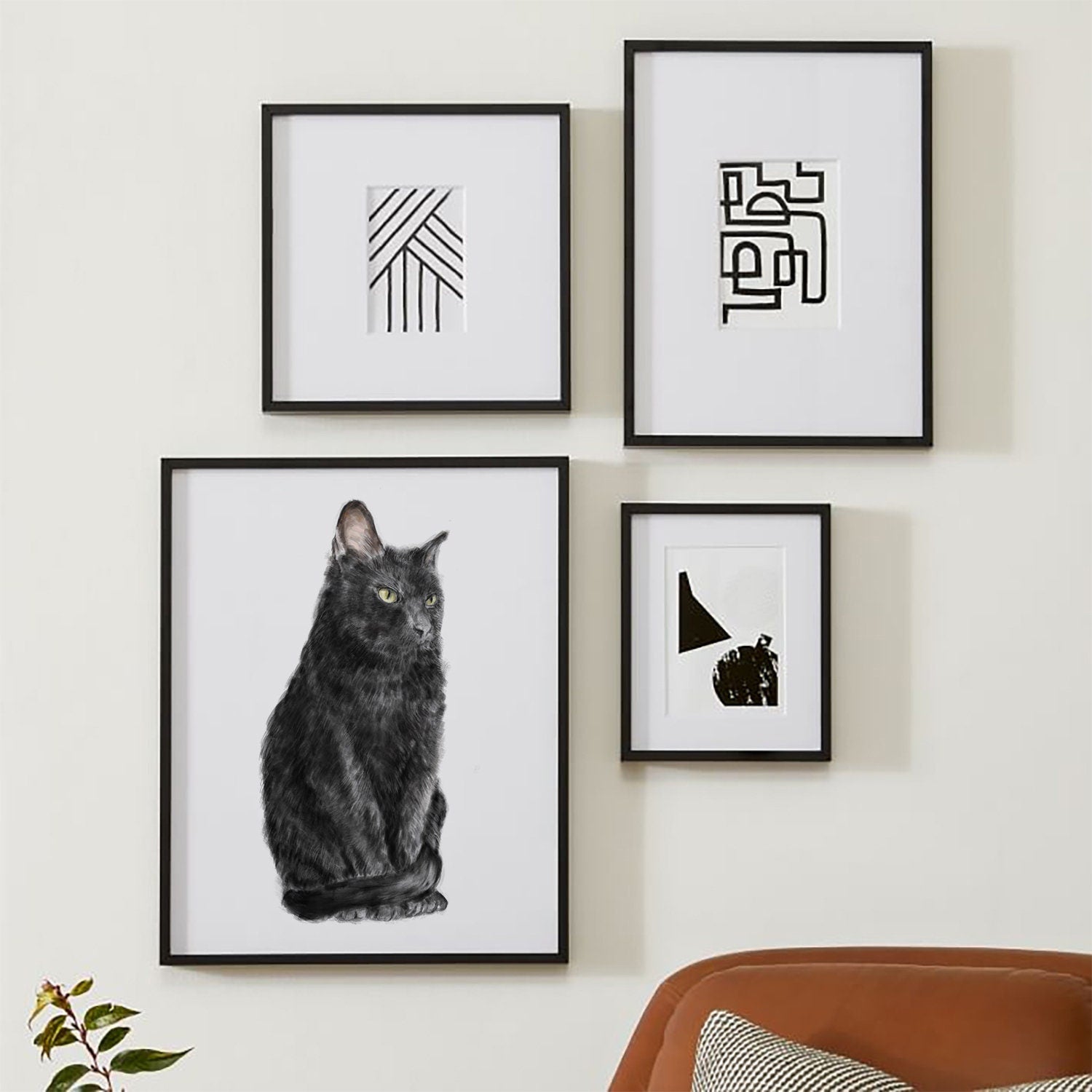 Bombay Black Cat Wall Art | Modern Watercolor Painting, Sleek Home Decor, Crazy Cat Lady, Cat Lover Unique Gift, Minimal, Signed by Artist