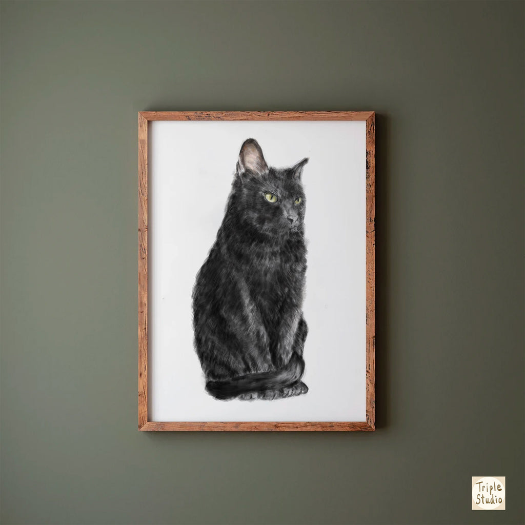 Bombay Black Cat Wall Art | Modern Watercolor Painting, Sleek Home Decor, Crazy Cat Lady, Cat Lover Unique Gift, Minimal, Signed by Artist