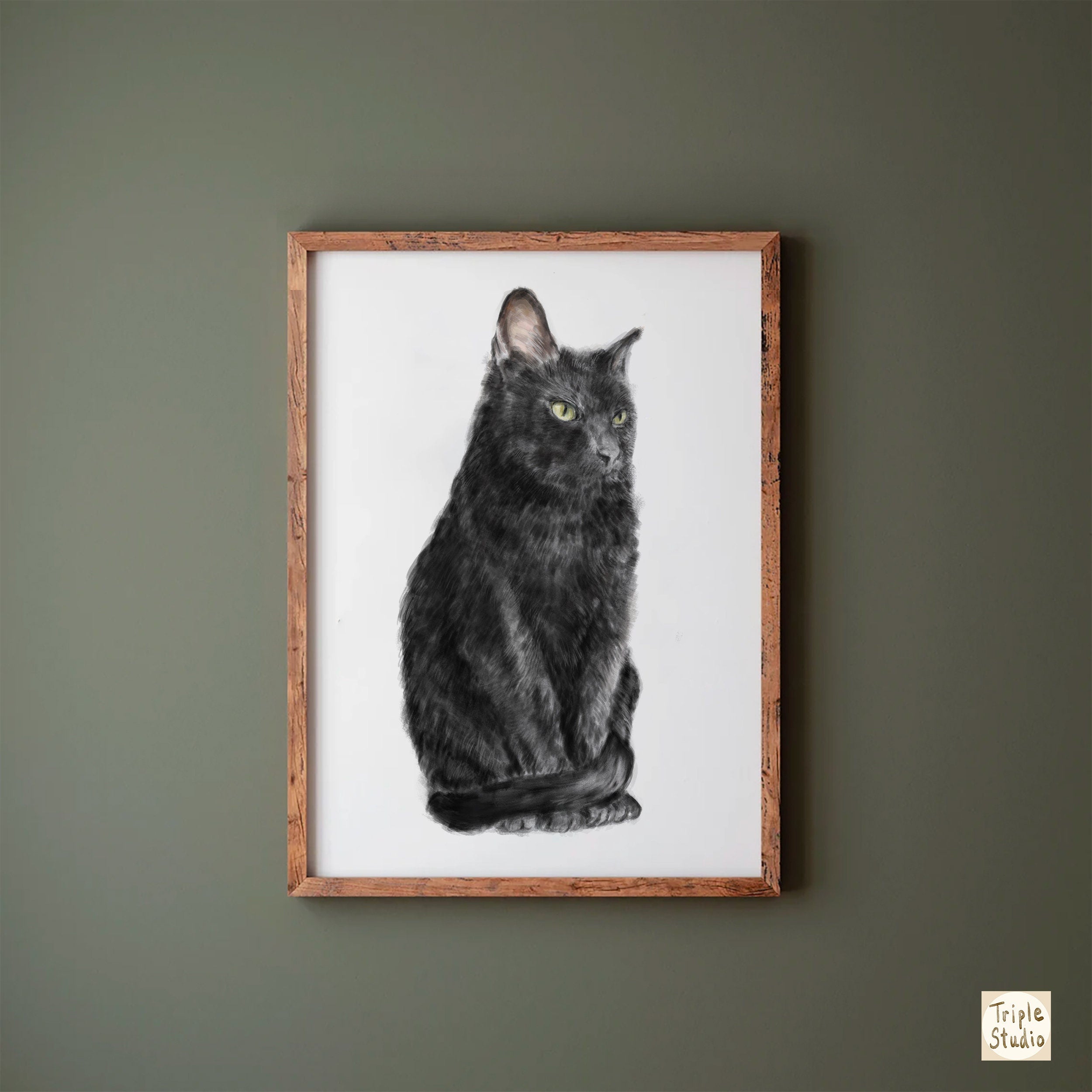 Bombay Black Cat Wall Art | Modern Watercolor Painting, Sleek Home Decor, Crazy Cat Lady, Cat Lover Unique Gift, Minimal, Signed by Artist