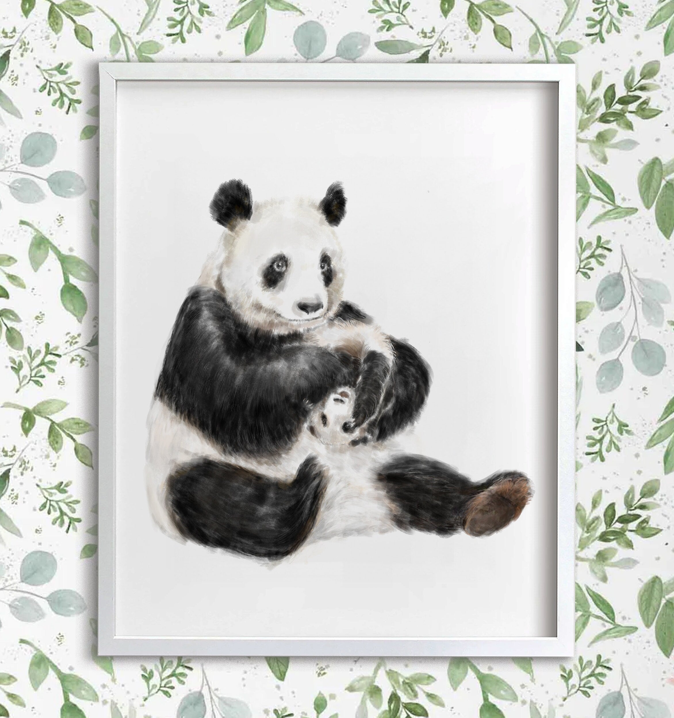 Panda Mom and Cub Art Print